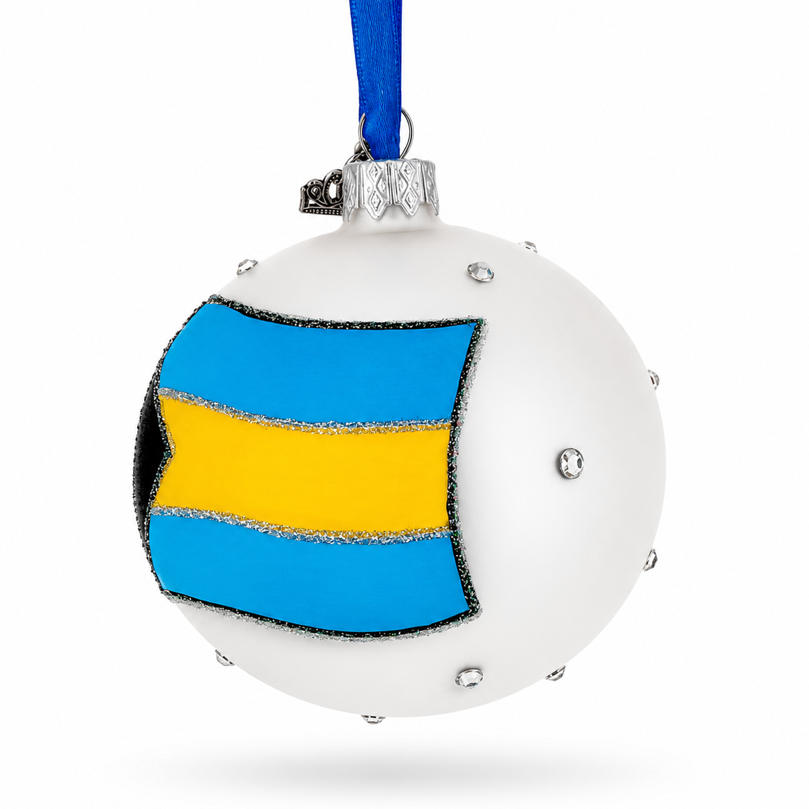 Flag of Bahamas Glass Ball Christmas Ornament 3.25 Inches