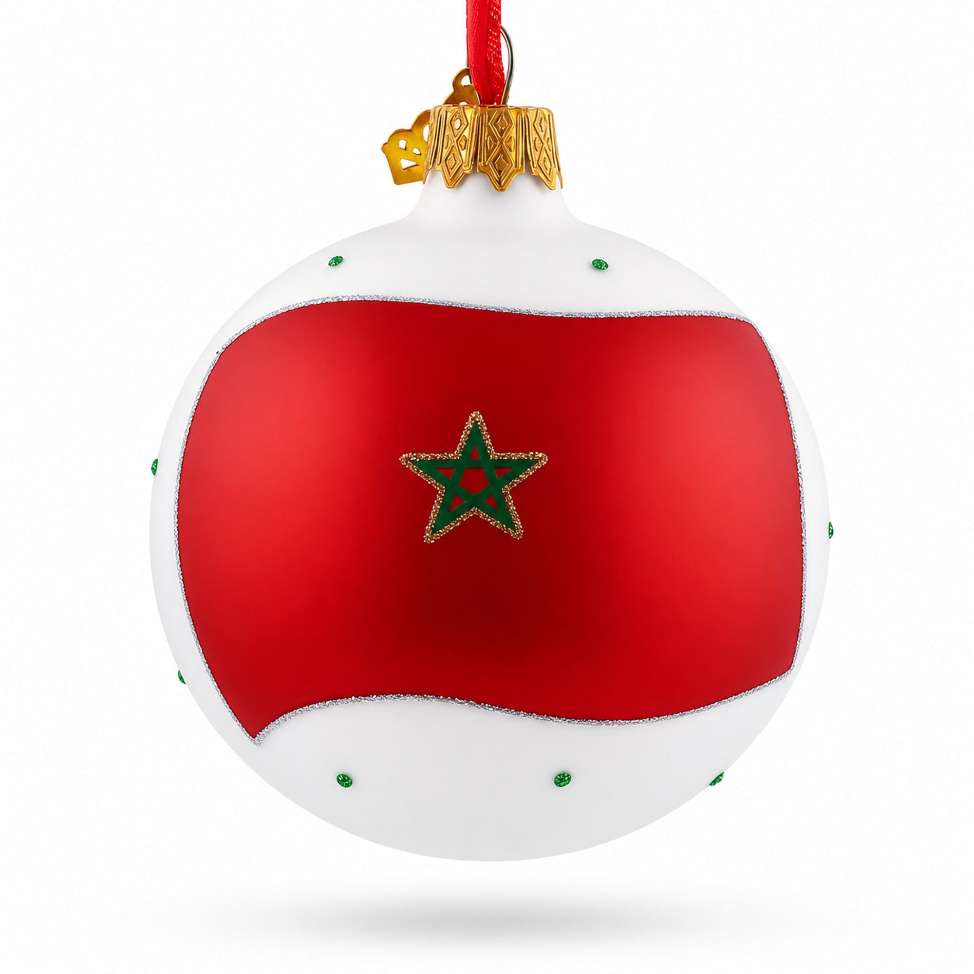 Flag of Morocco Glass Ball Christmas Ornament 3.25 Inches