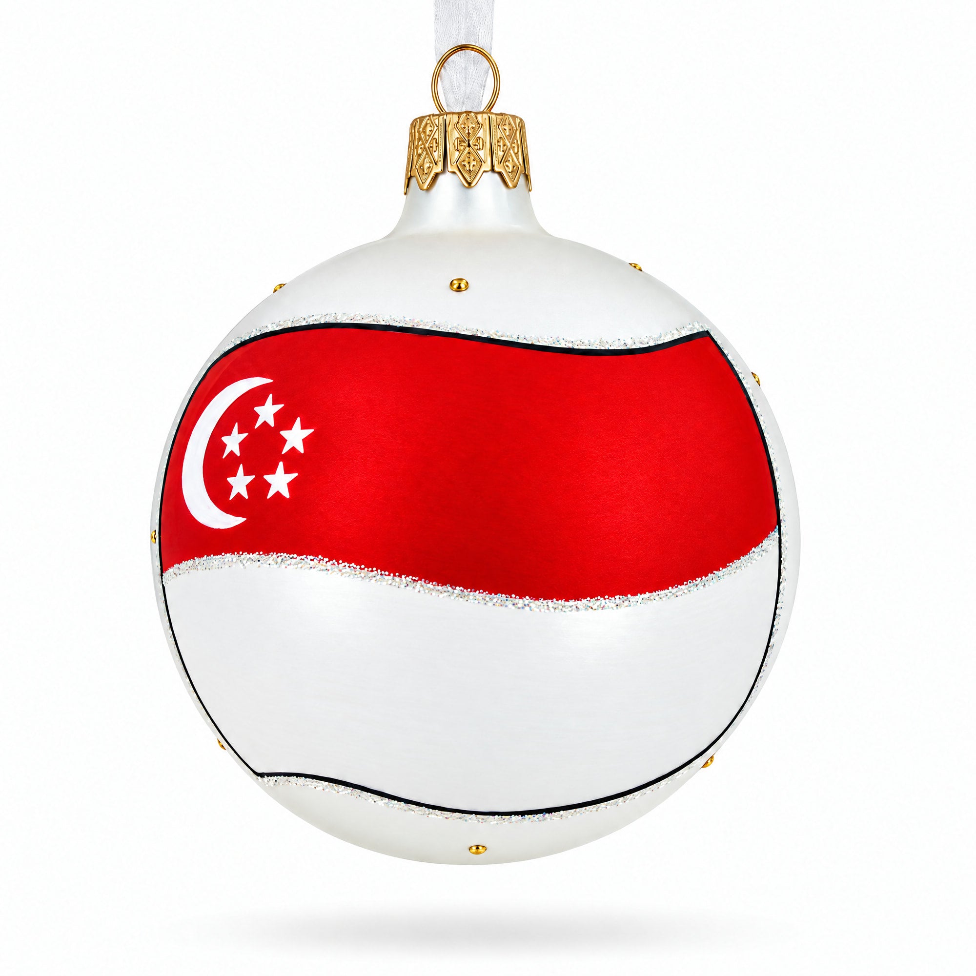 Flag of Singapore  Glass Ball Christmas Ornament 3.25 Inches
