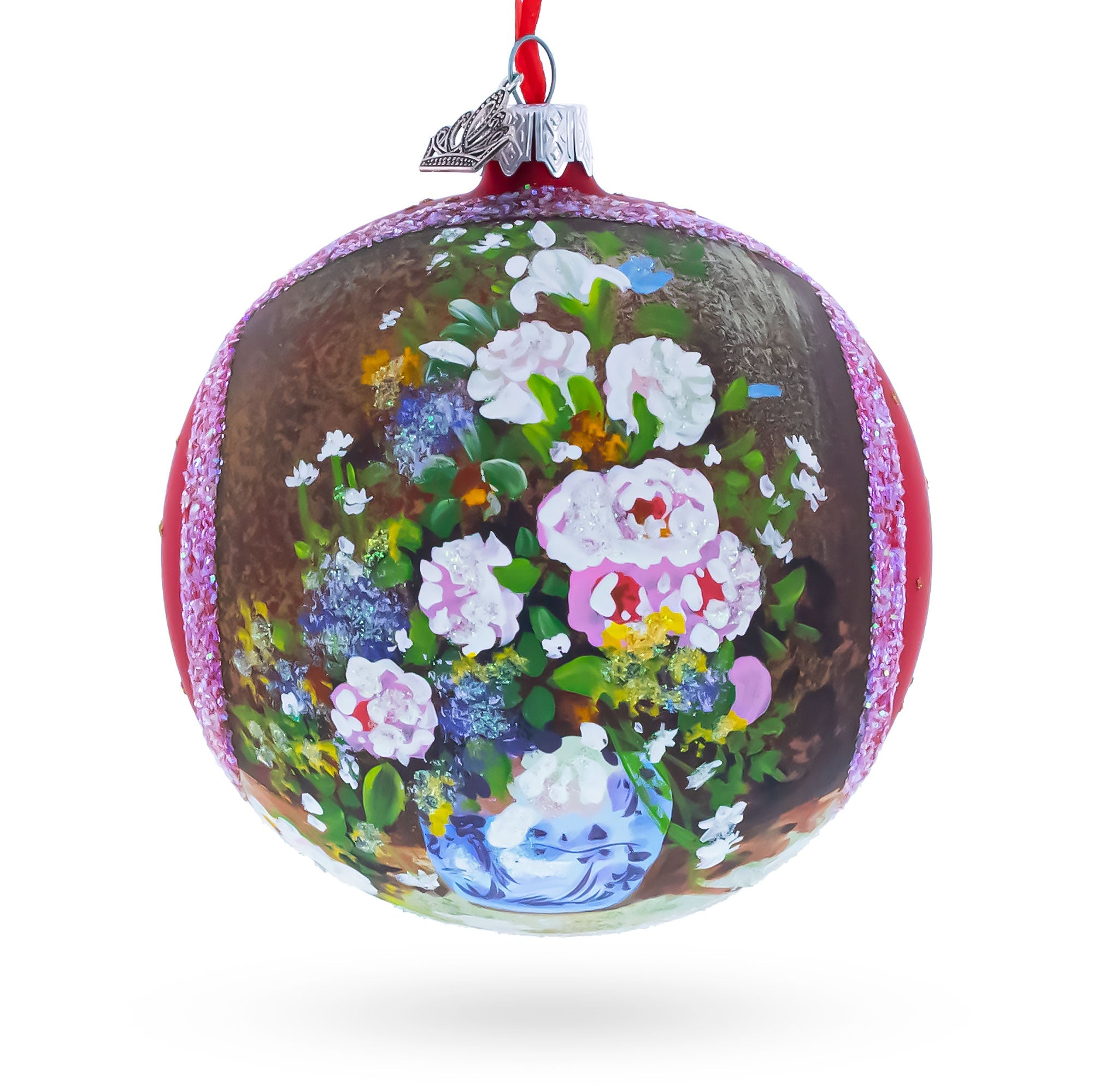 1866 'Spring Bouquet' by Pierre Auguste Renoir Glass Ball Christmas Ornament 4 Inches