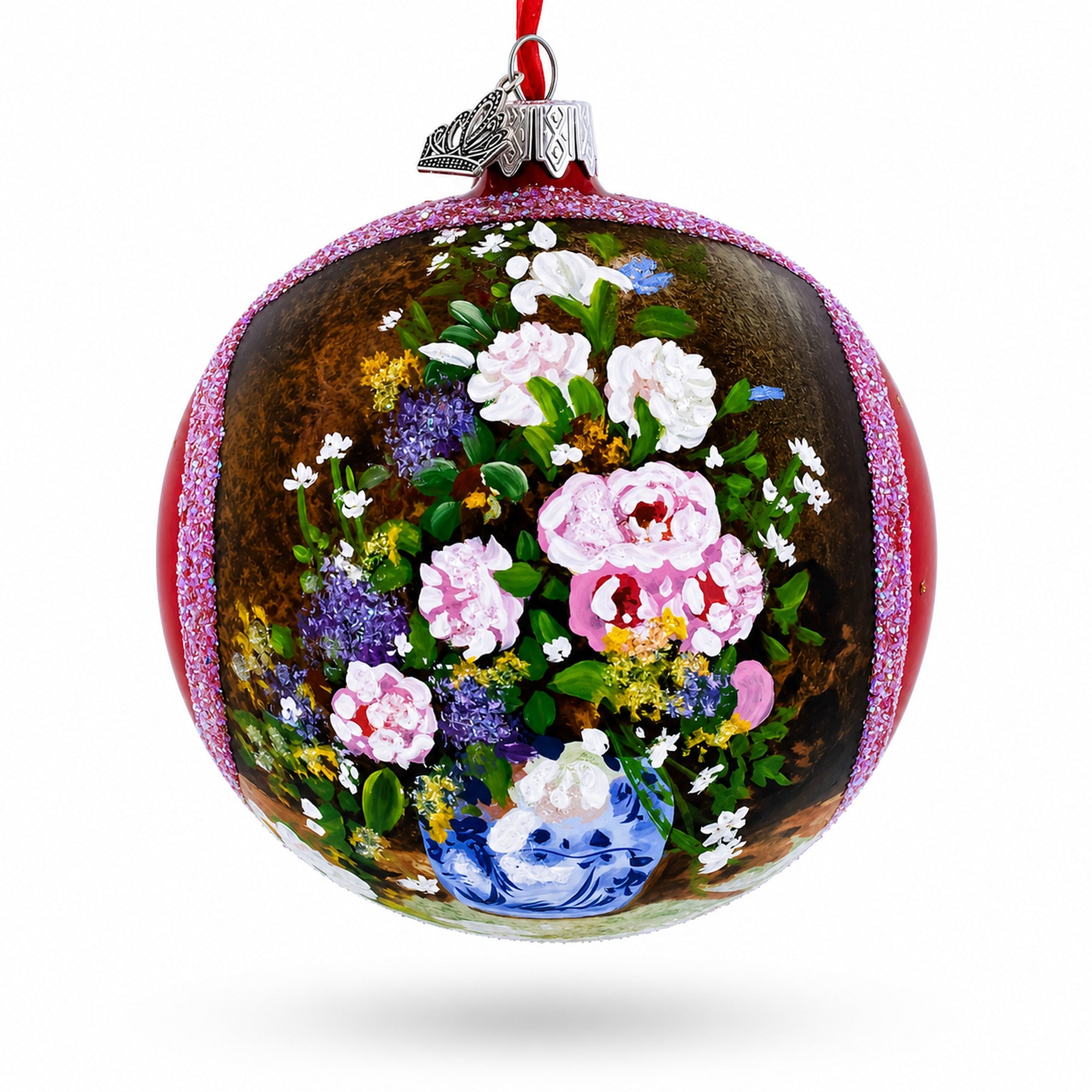 1866 'Spring Bouquet' by Pierre Auguste Renoir Glass Ball Christmas Ornament 4 Inches