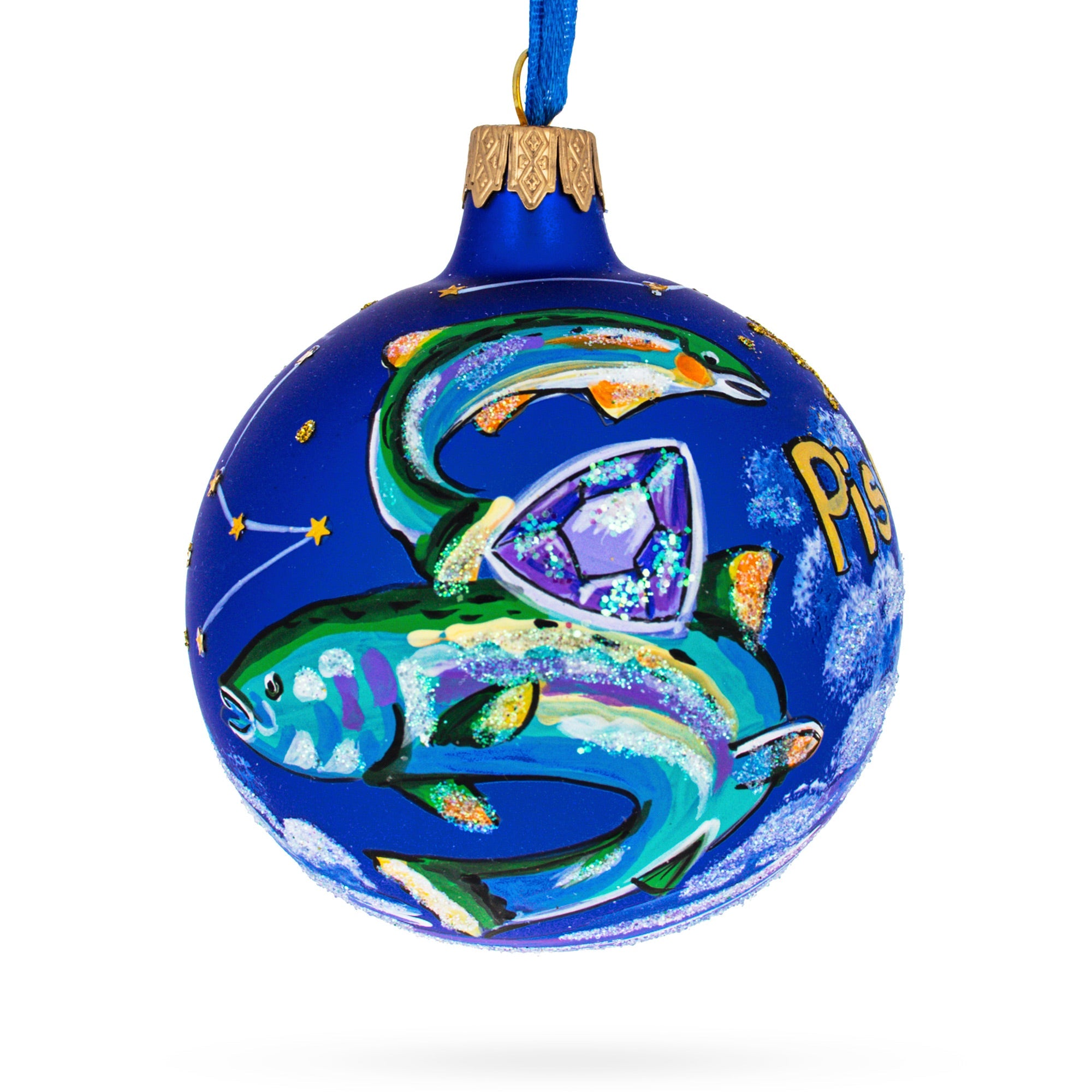 Pisces Zodiac Horoscope Sign Glass Ball Christmas Ornament 3.25 Inches