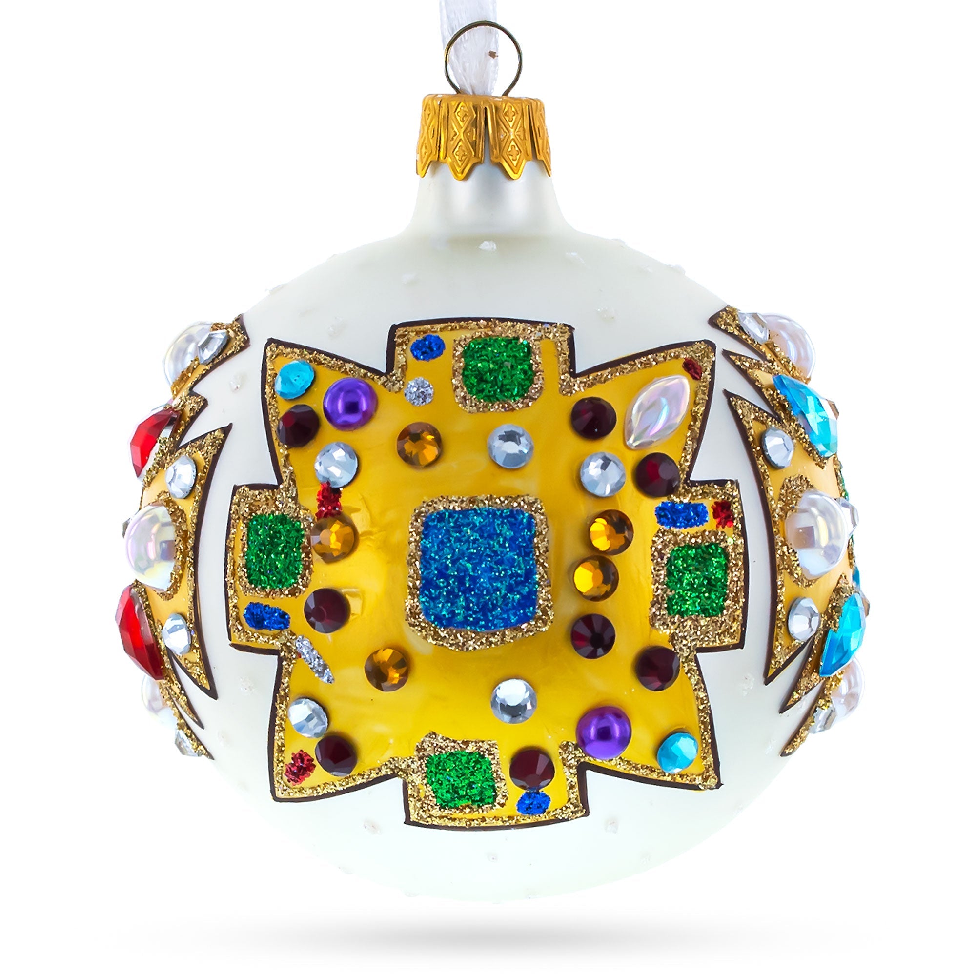 French Couturier-Inspired Bejeweled Elegance Glass Ball Christmas Ornament 3.25 Inches