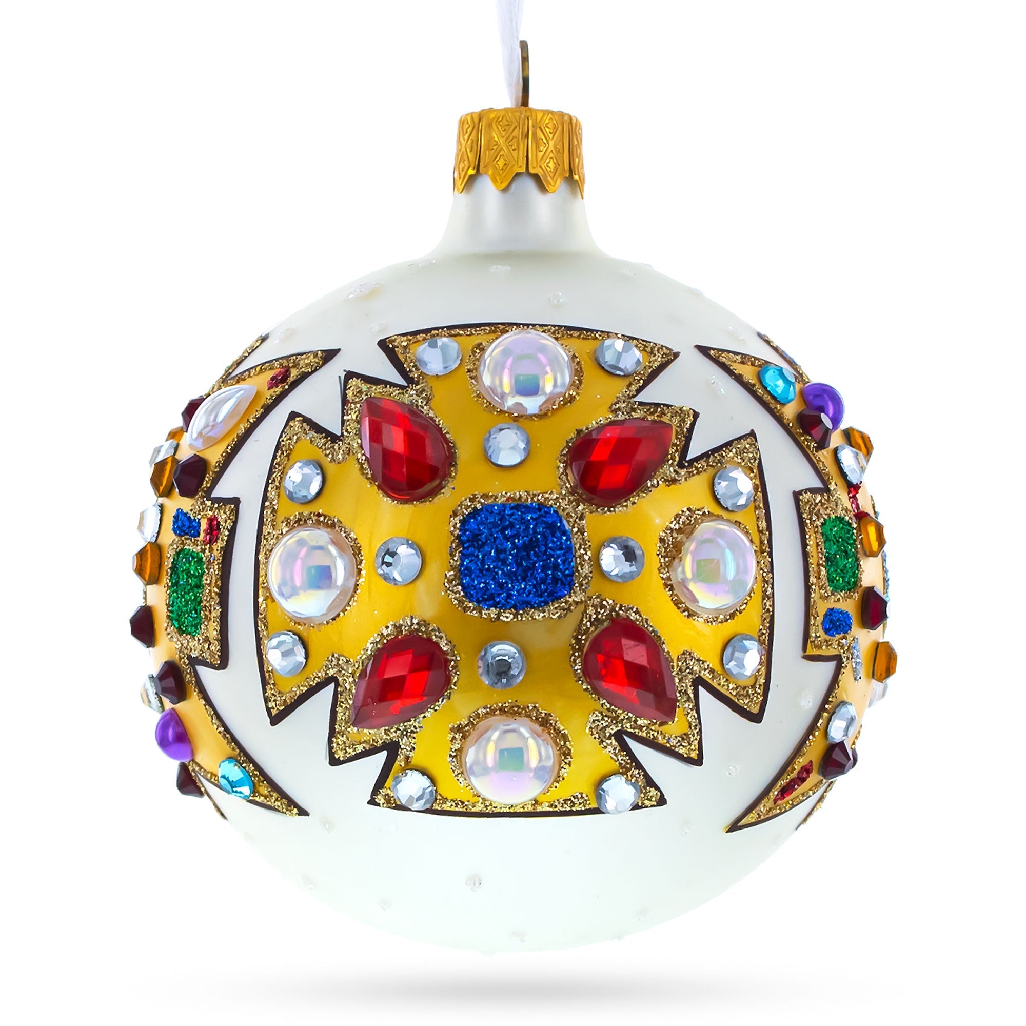 French Couturier-Inspired Bejeweled Elegance Glass Ball Christmas Ornament 3.25 Inches