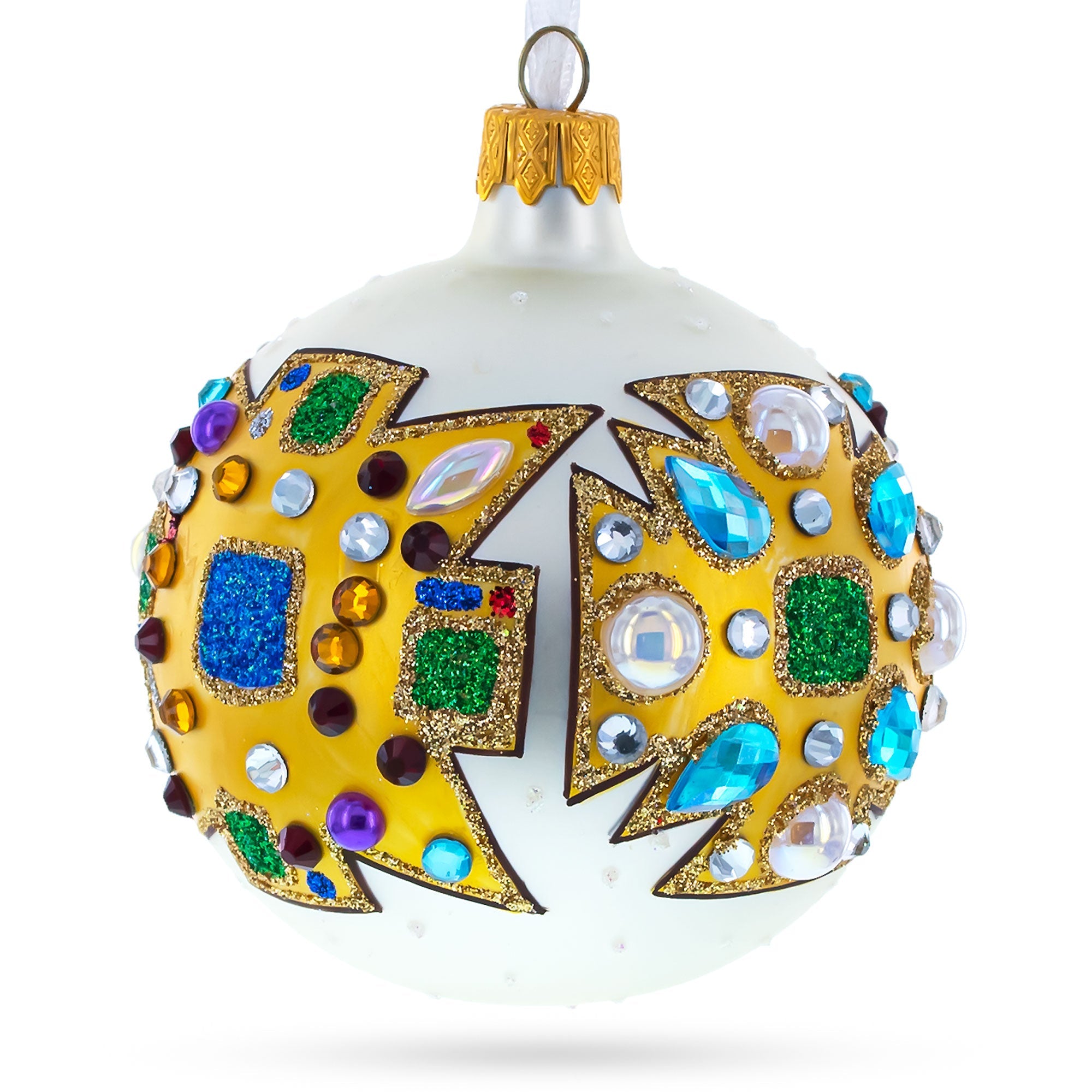 French Couturier-Inspired Bejeweled Elegance Glass Ball Christmas Ornament 3.25 Inches