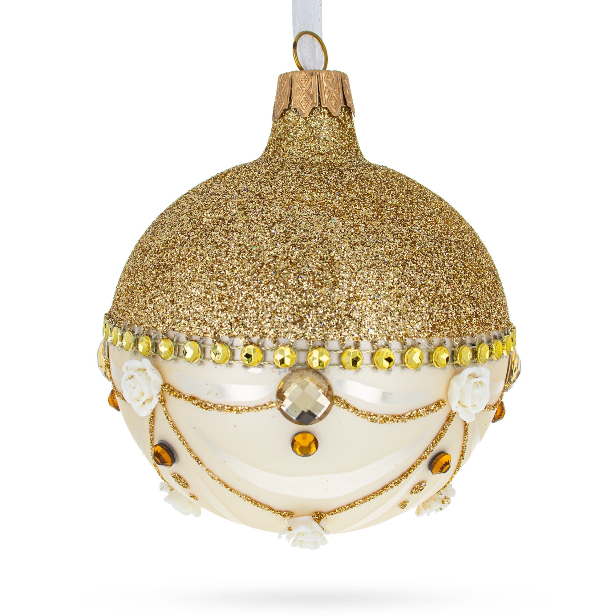 Opulent Golden Chandelier Elegance Glass Ball Christmas Ornament 3.25 Inches