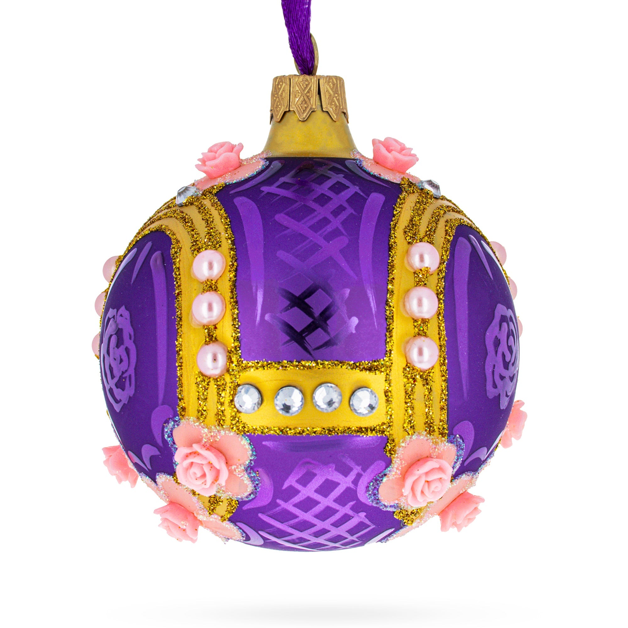 Milan Designer Luxury Earrings on Purple Glass Ball Christmas Ornament 3.25 Inches