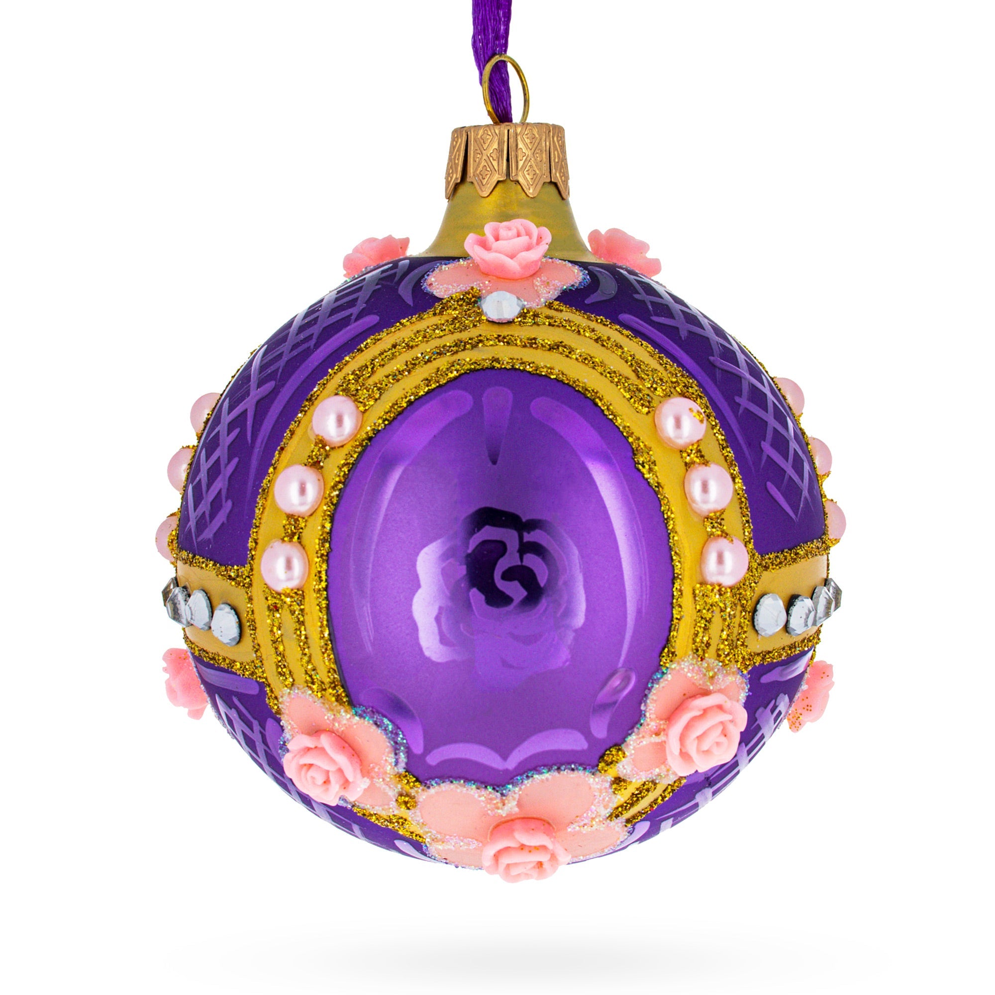 Milan Designer Luxury Earrings on Purple Glass Ball Christmas Ornament 3.25 Inches