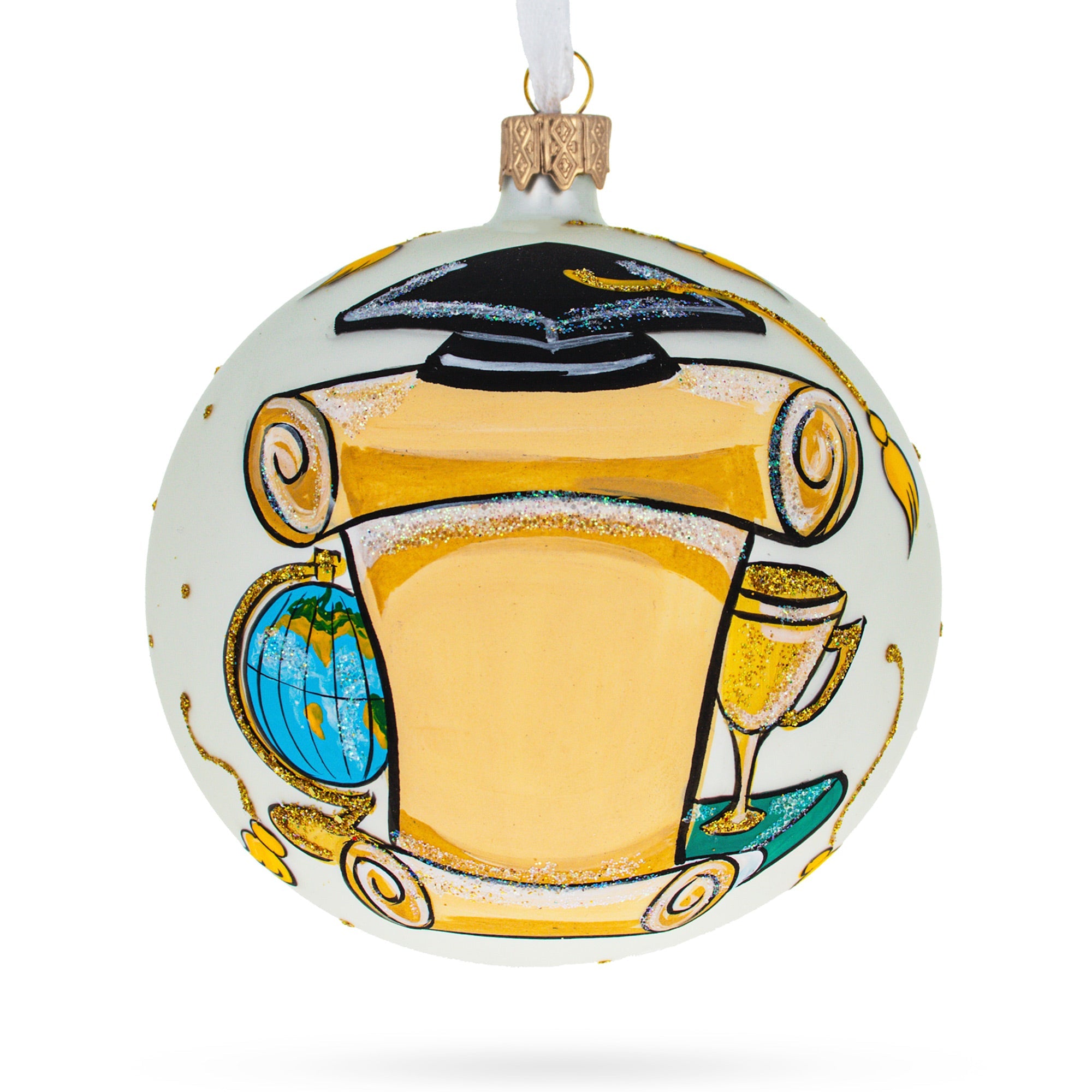 Cap and Tassel Commemorative Glass Ball Christmas Ornament 4 Inches.