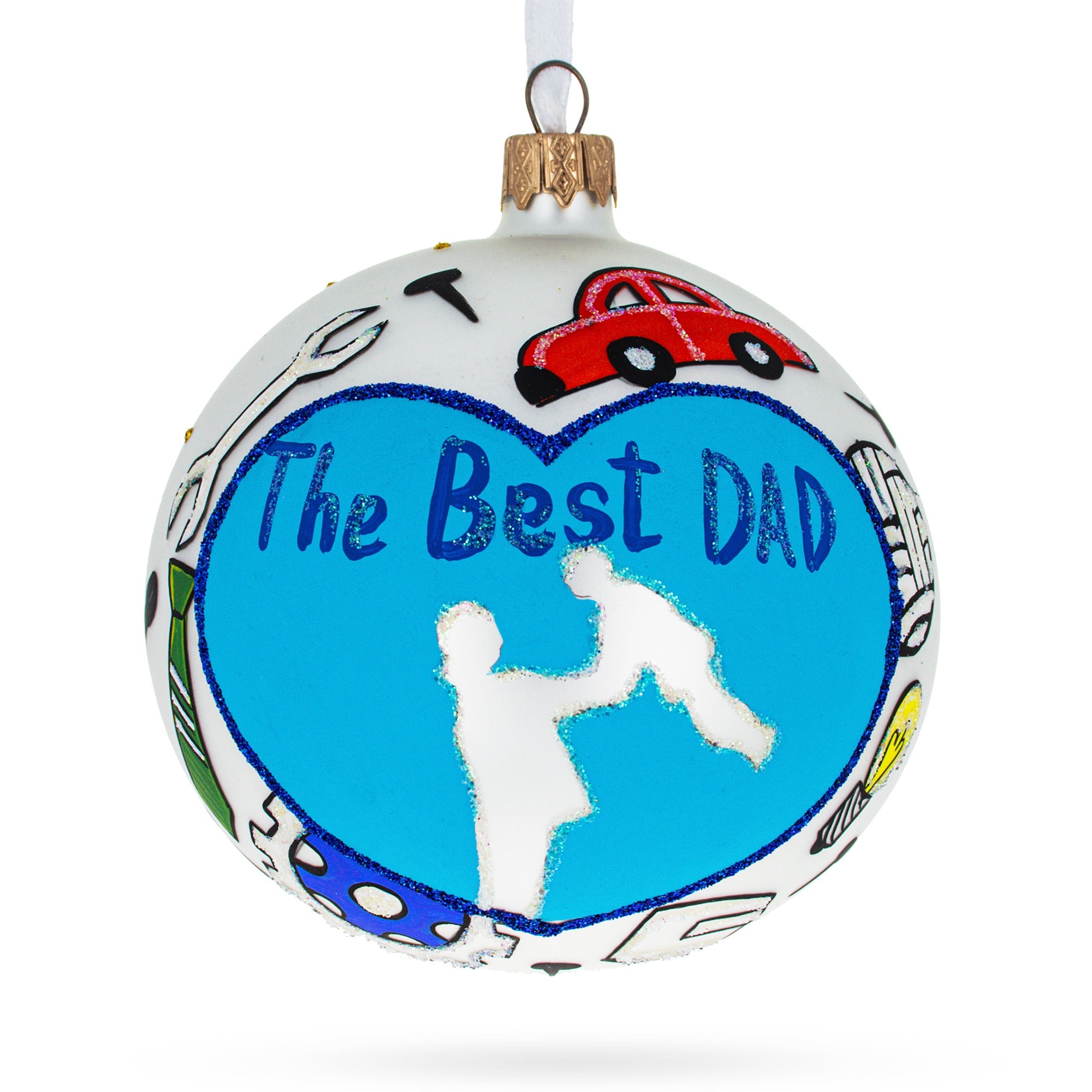 Father's Day 'The Best Dad'  Glass Ball Christmas Ornament 4 Inches