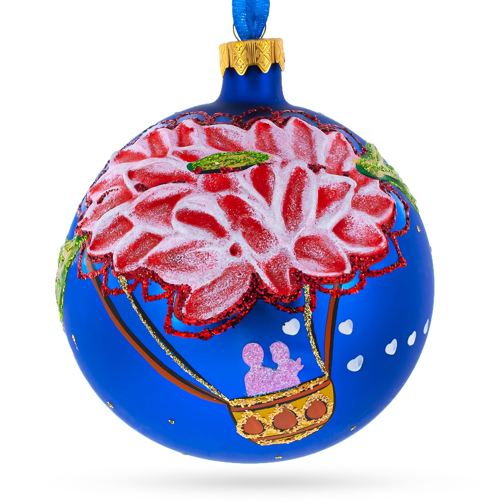 Romantic Hot Air Balloon Design Glass Ball Christmas Ornament 4 Inches