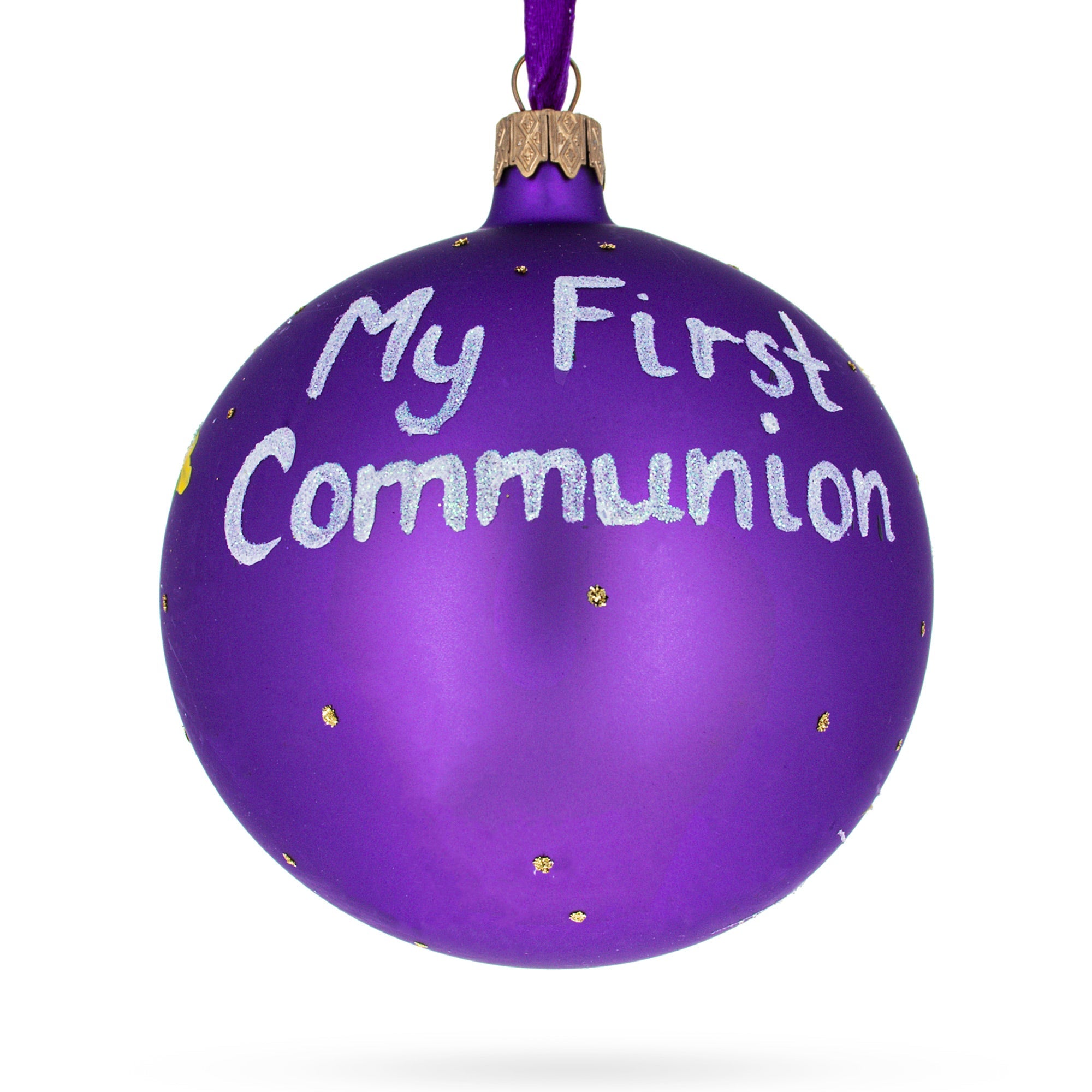 First Communion on Purple Glass Ball Christmas Ornament 4 Inches