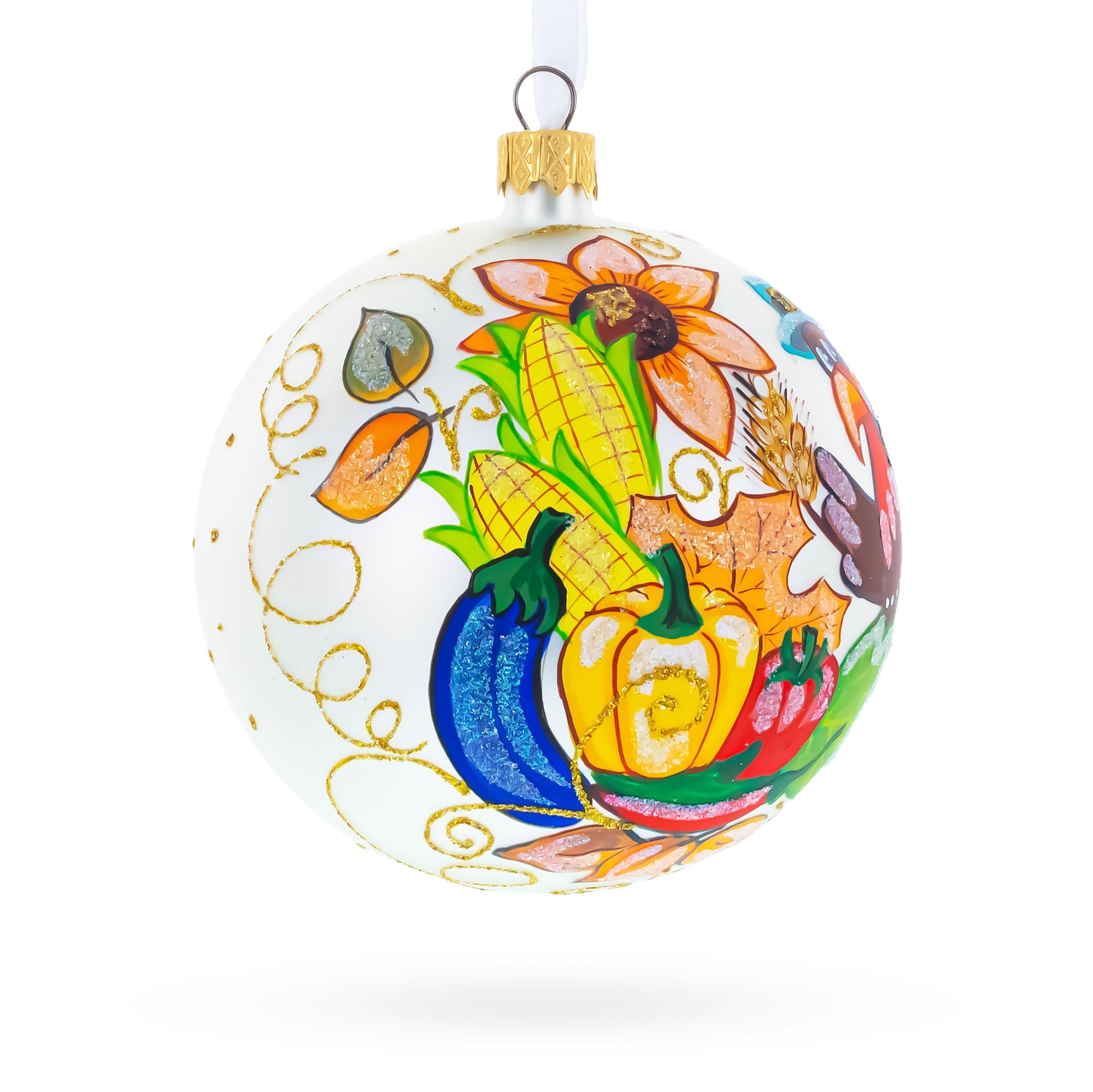 Turkey in Hat Thanksgiving Glass Ball Christmas Ornaments 4 Inches