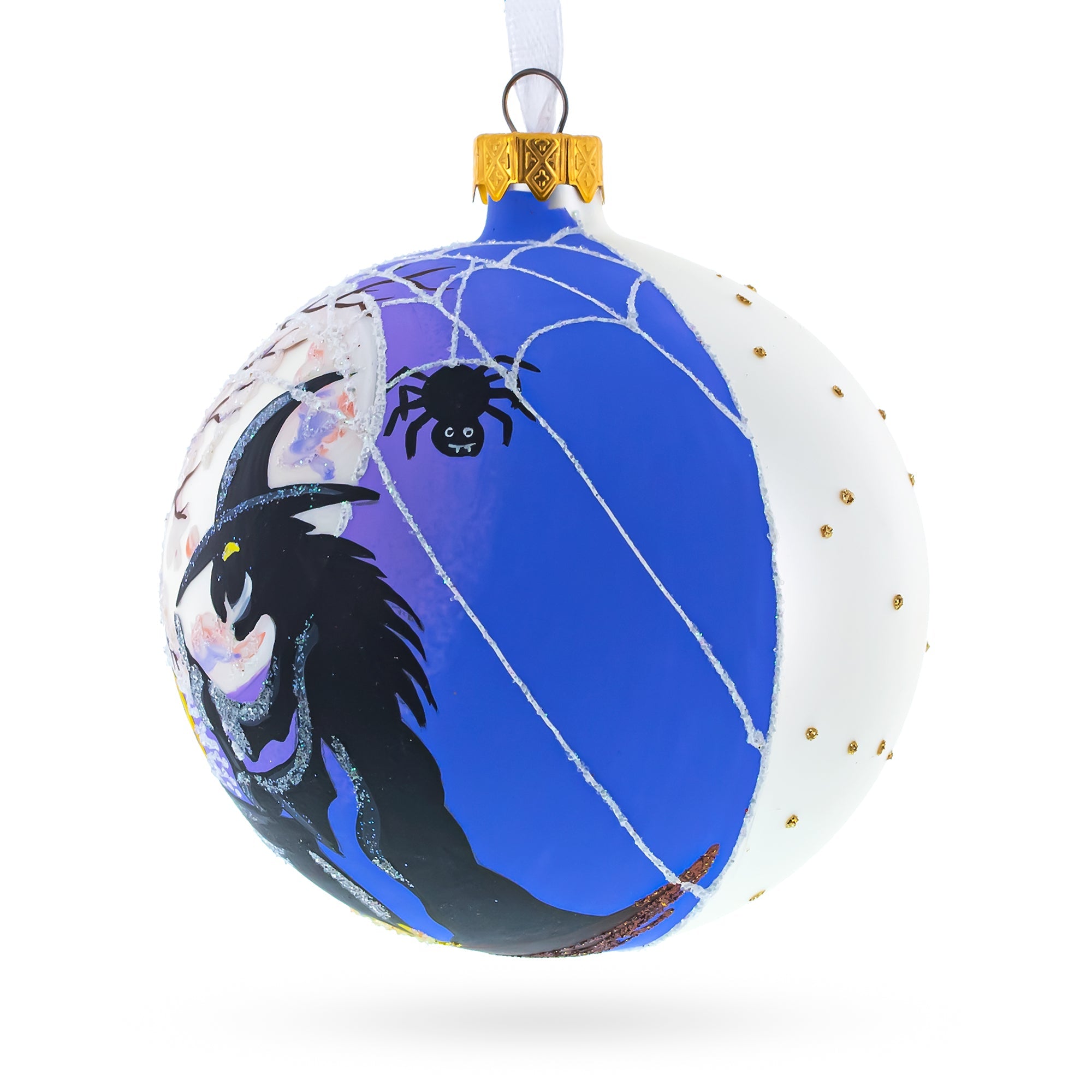 The Witch on Halloween Glass Ball Christmas Ornament 4 Inches