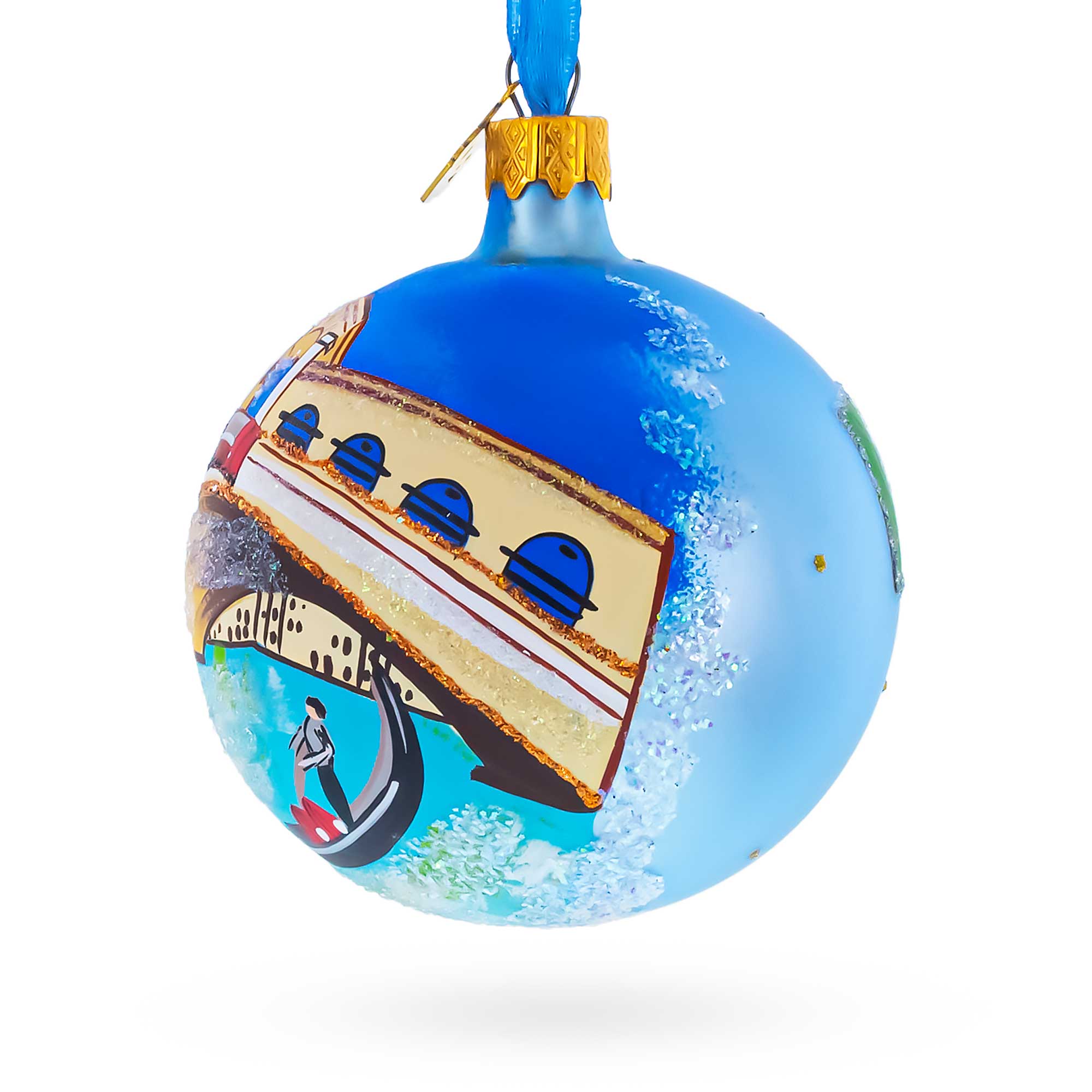 Gondola under The Rialto Bridge, Venice, Italy Glass Ball Christmas Ornament 3.25 Inches