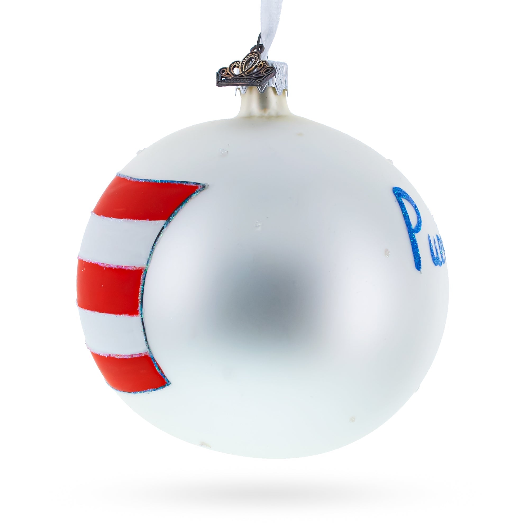 Flag of Puerto Rico Glass Ball Christmas Ornament 4 Inches