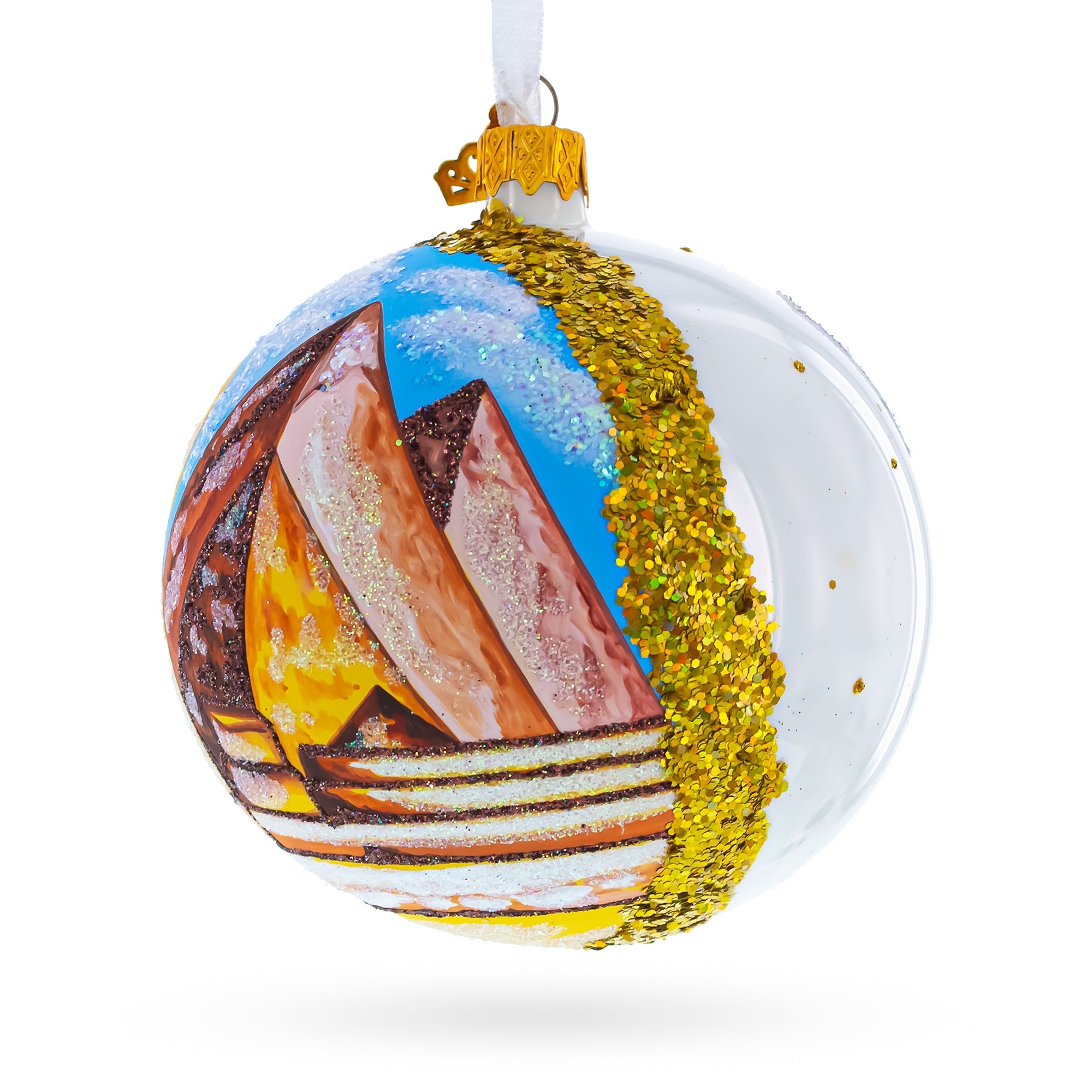 Pyramids and Great Sphinx of Giza, Egypt Glass Ball Christmas Ornament 4 Inches