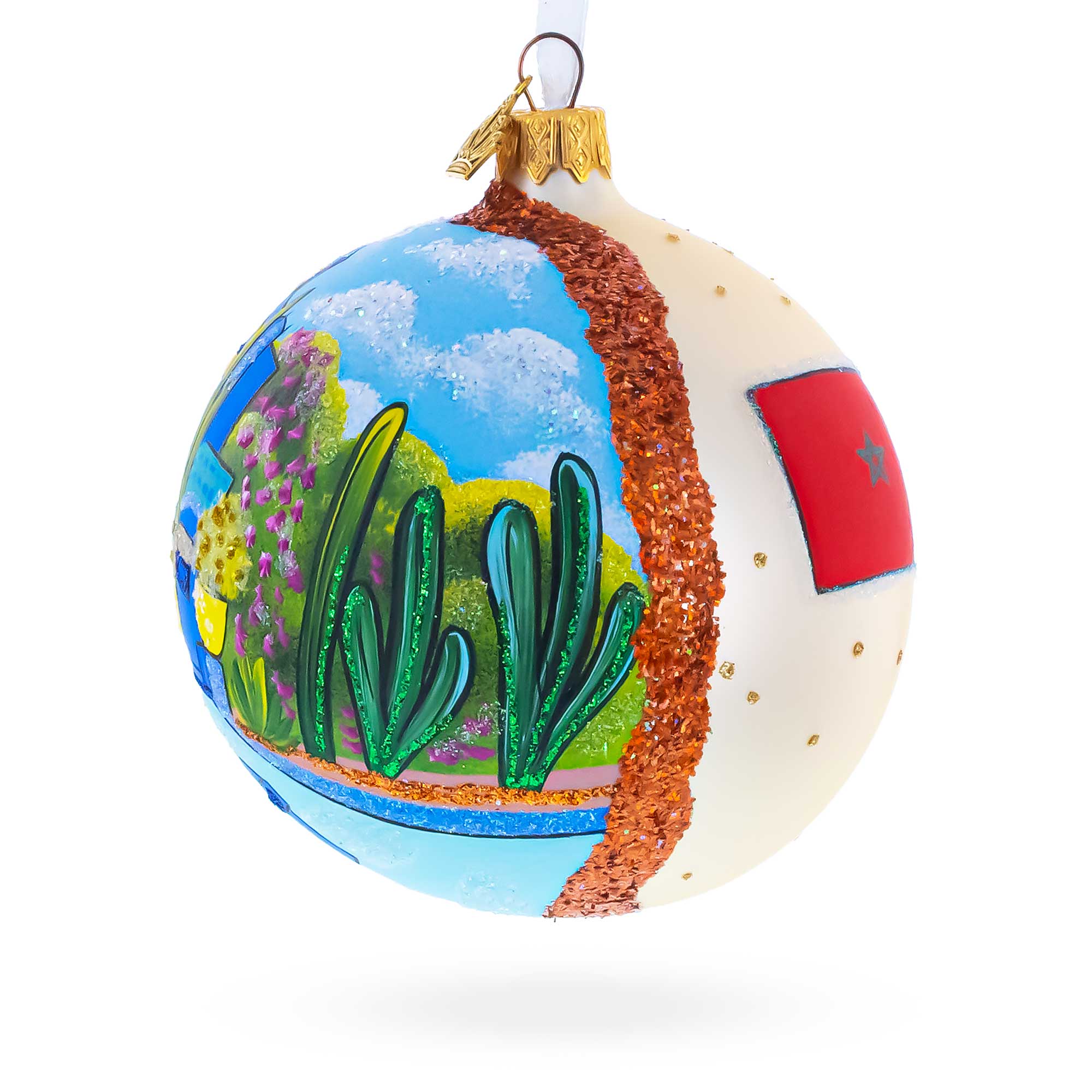 Jardin Majorelle, Marrakesh, Morocco Glass Ball Christmas Ornament 4 Inches