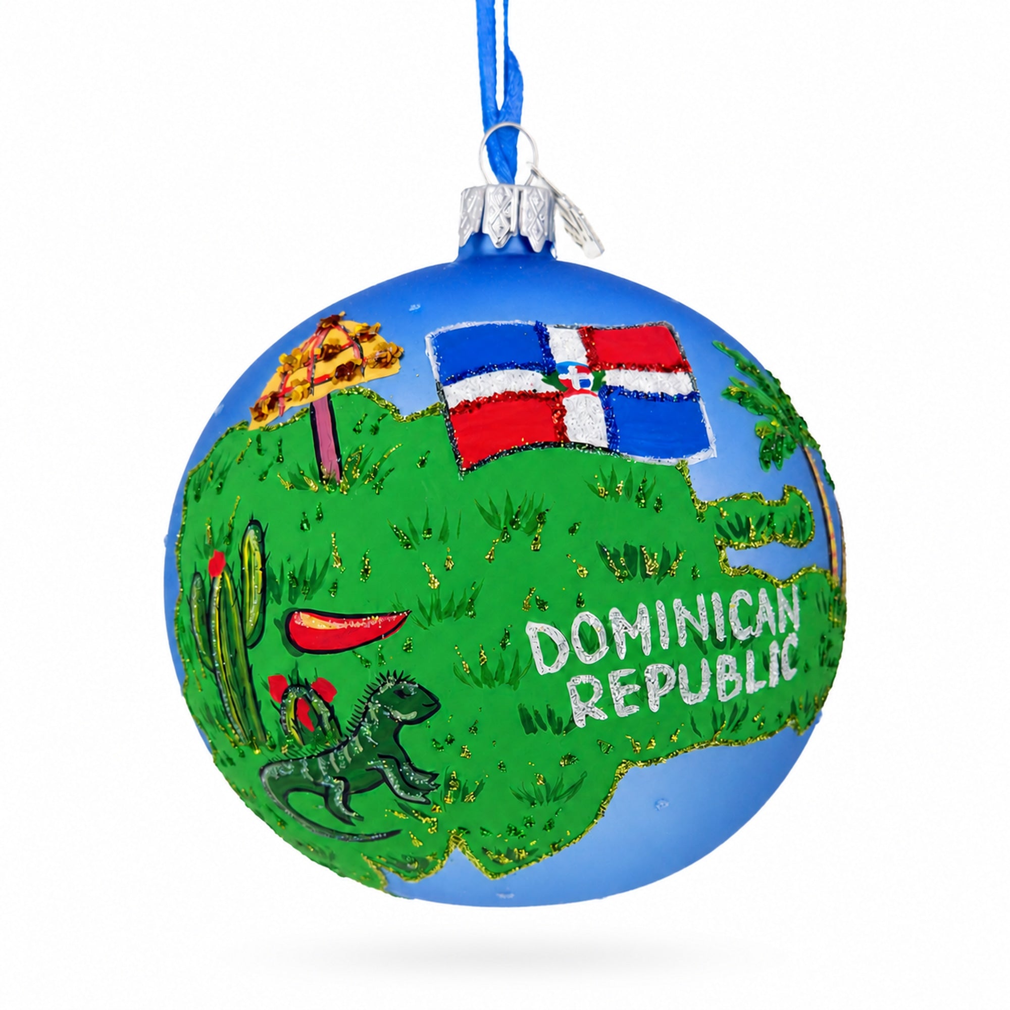 Dominican Republic Glass Ball Christmas Ornament 4 Inches