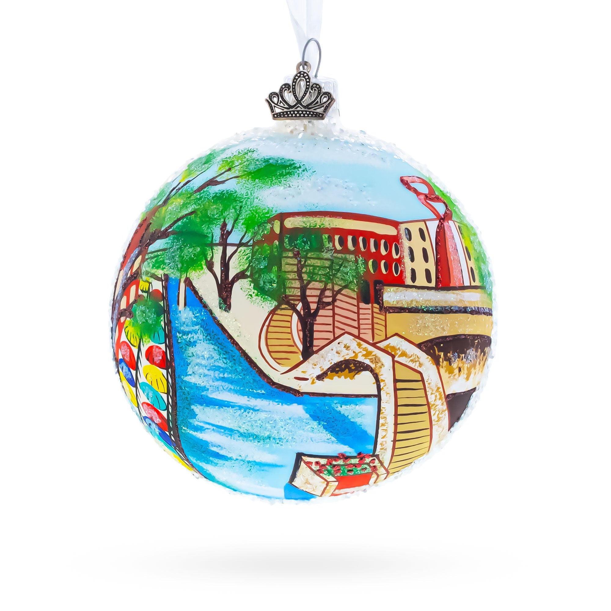 River Walk in San Antonio, Texas Glass Ball Christmas Ornament 4 Inches