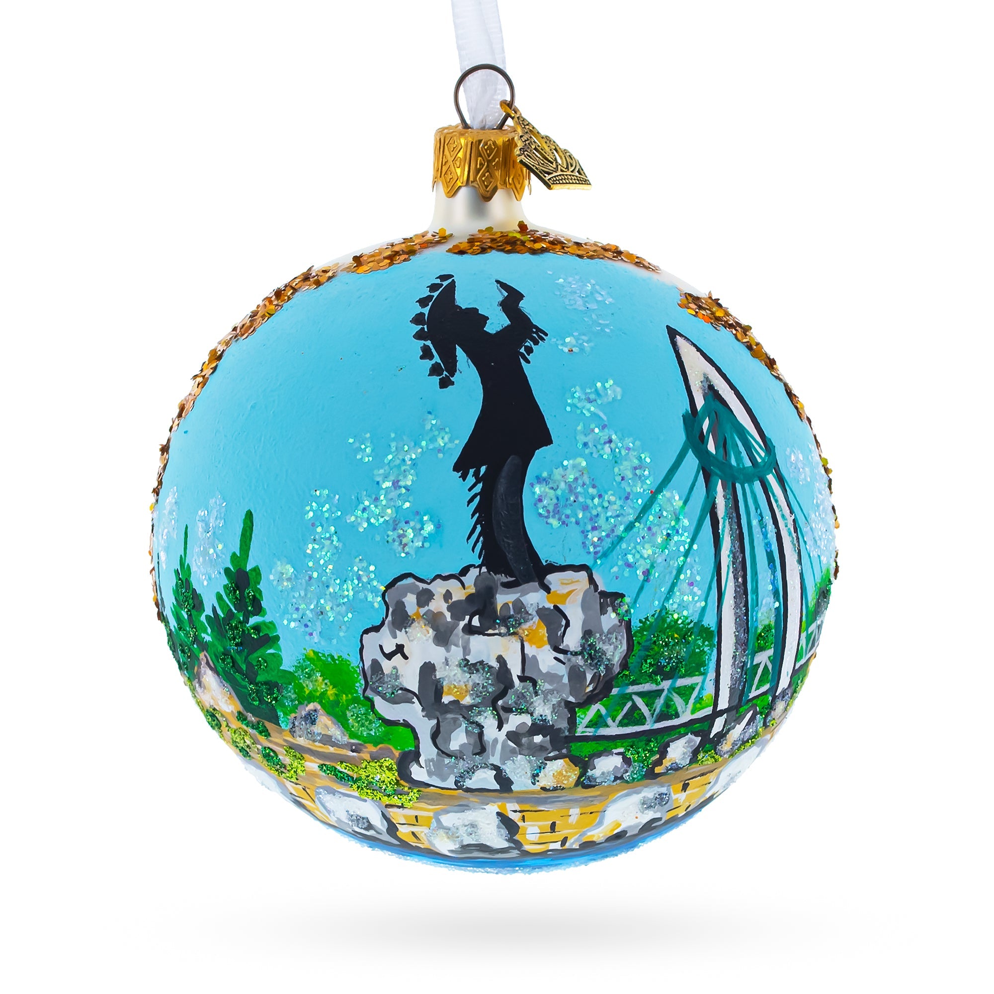 The Keeper of the Plains, Wichita, Kansas Glass Ball Christmas Ornament 4 Inches