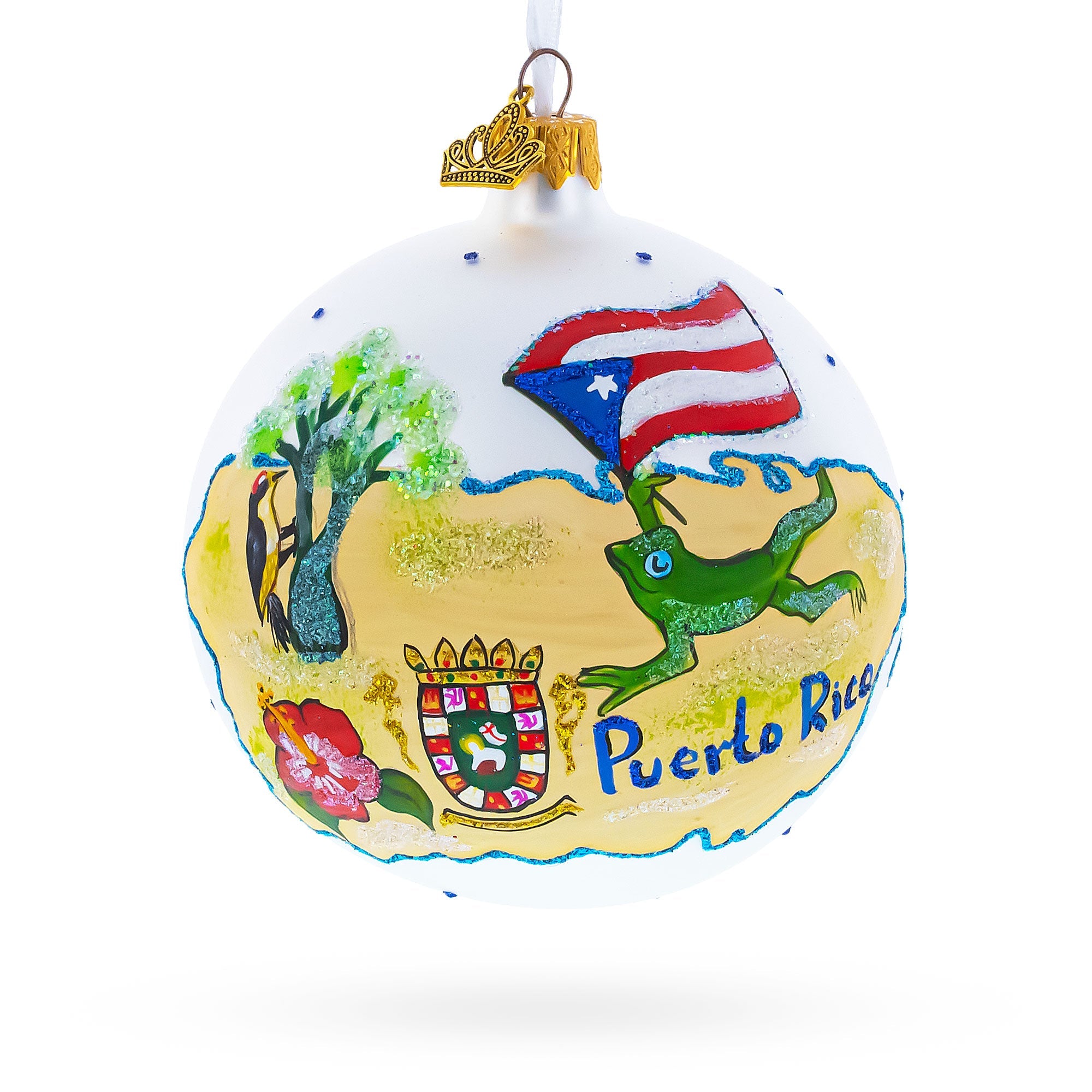 Travel to Puerto Rico Glass Ball Christmas Ornament 4 Inches
