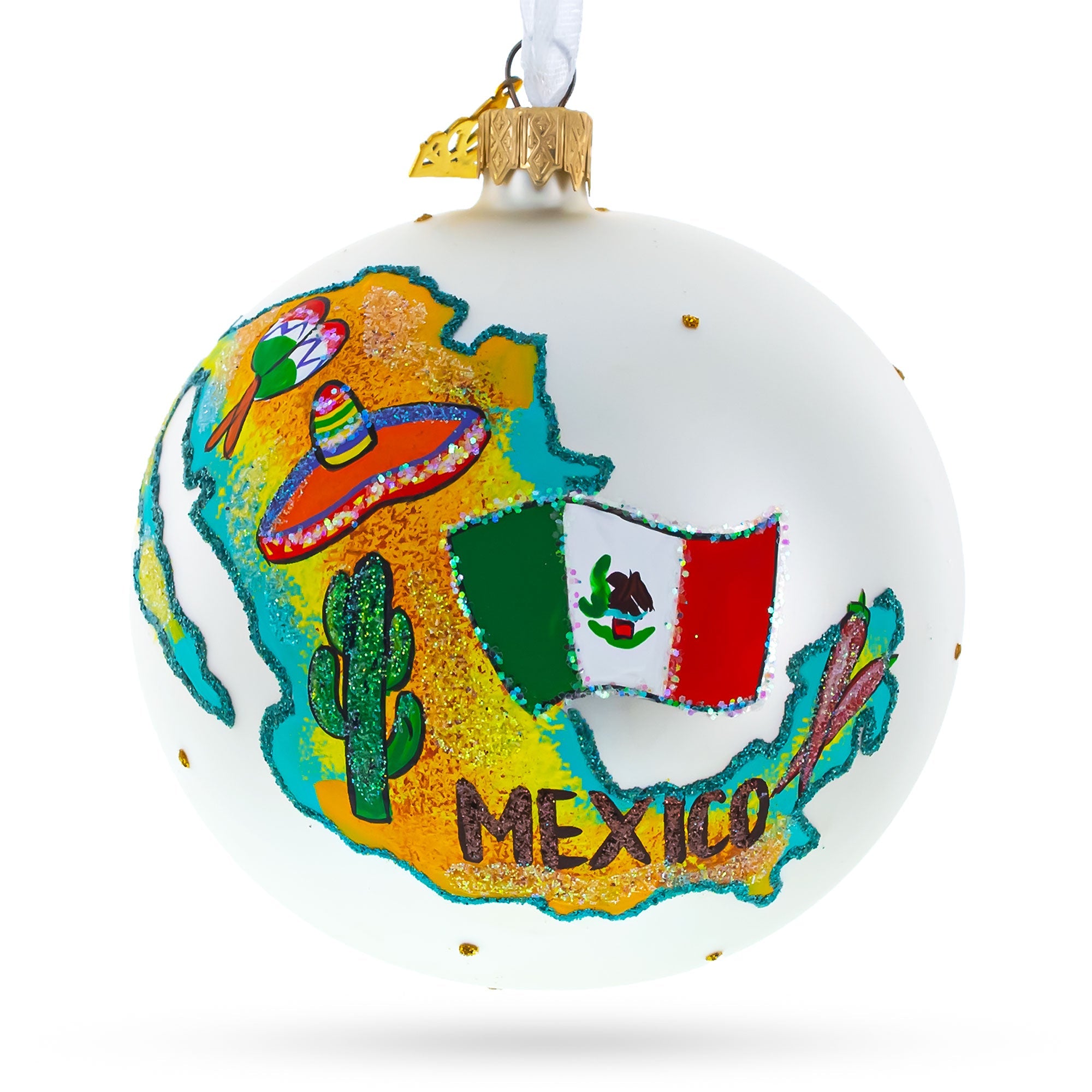 Travel to Mexico Glass Ball Christmas Ornament 4 Inches