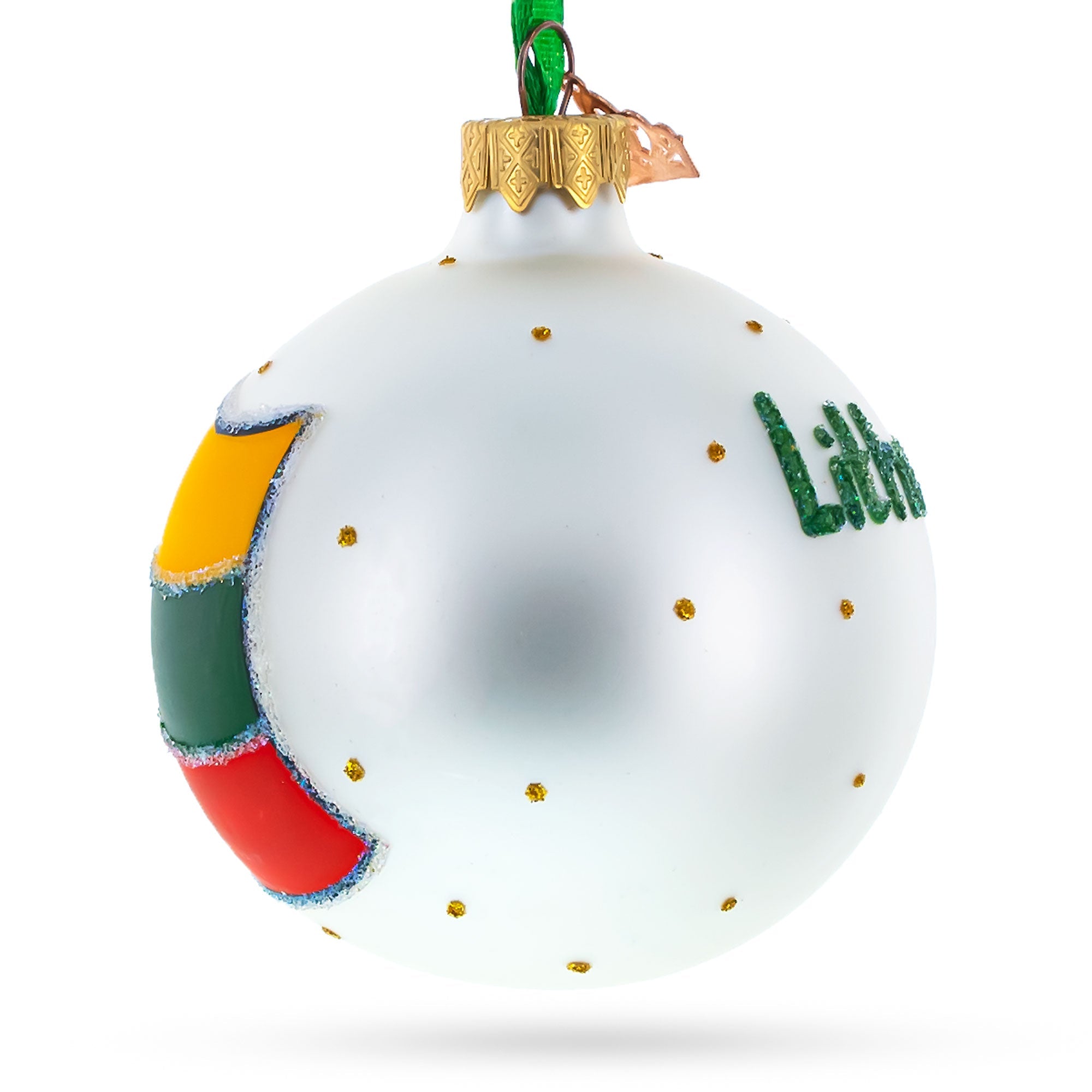 Flag of Lithuania Glass Ball Christmas Ornament 3.25 Inches