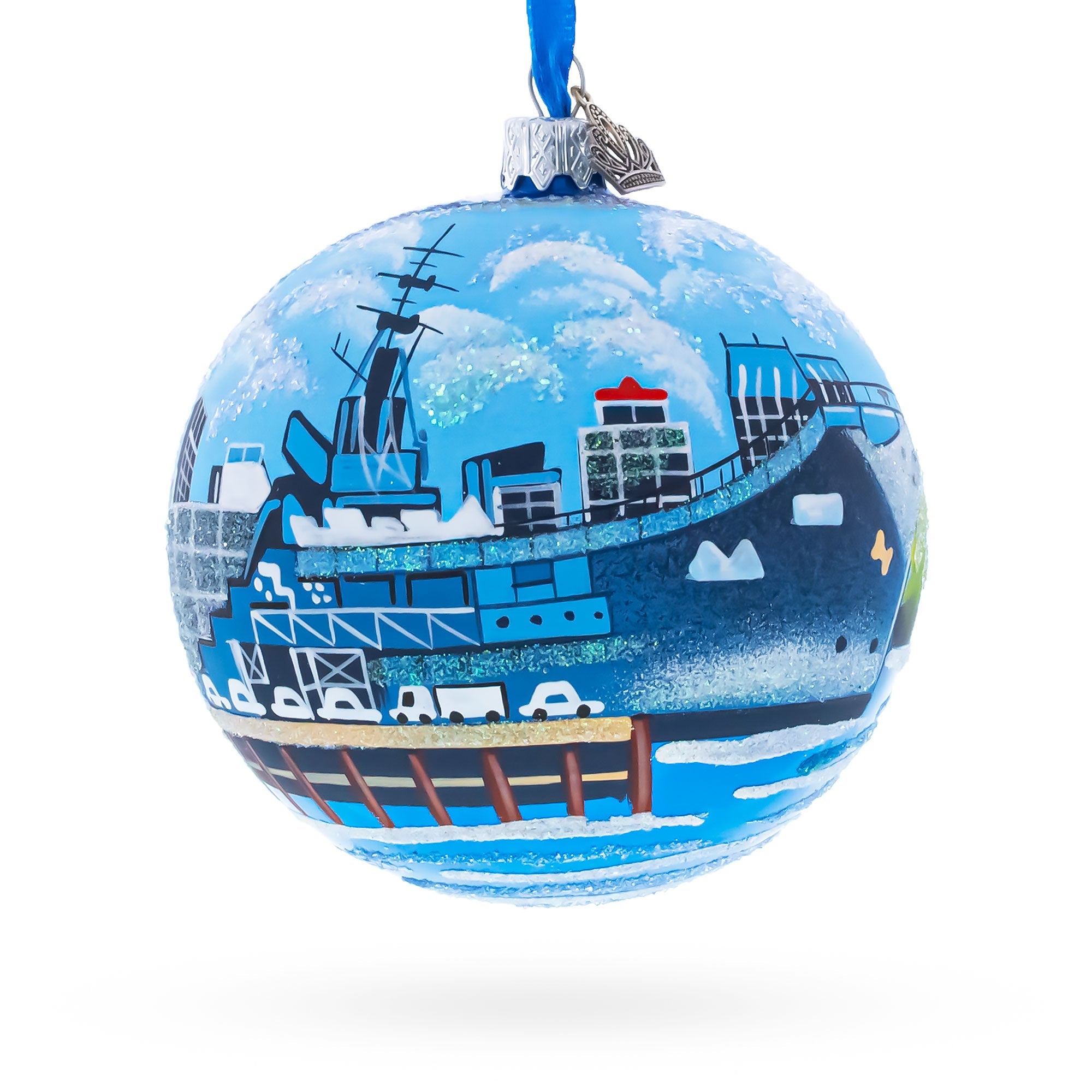USS Midway Museum, San Diego, California Glass Ball Christmas Ornament 4 Inches