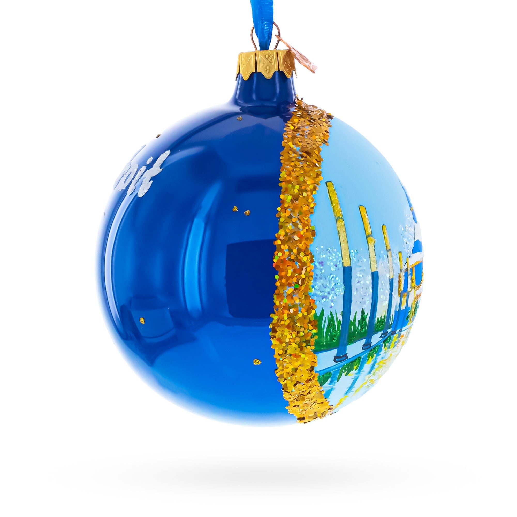 Detroit Riverfront, Detroit, Michigan Glass Ball Christmas Ornament 4 Inches