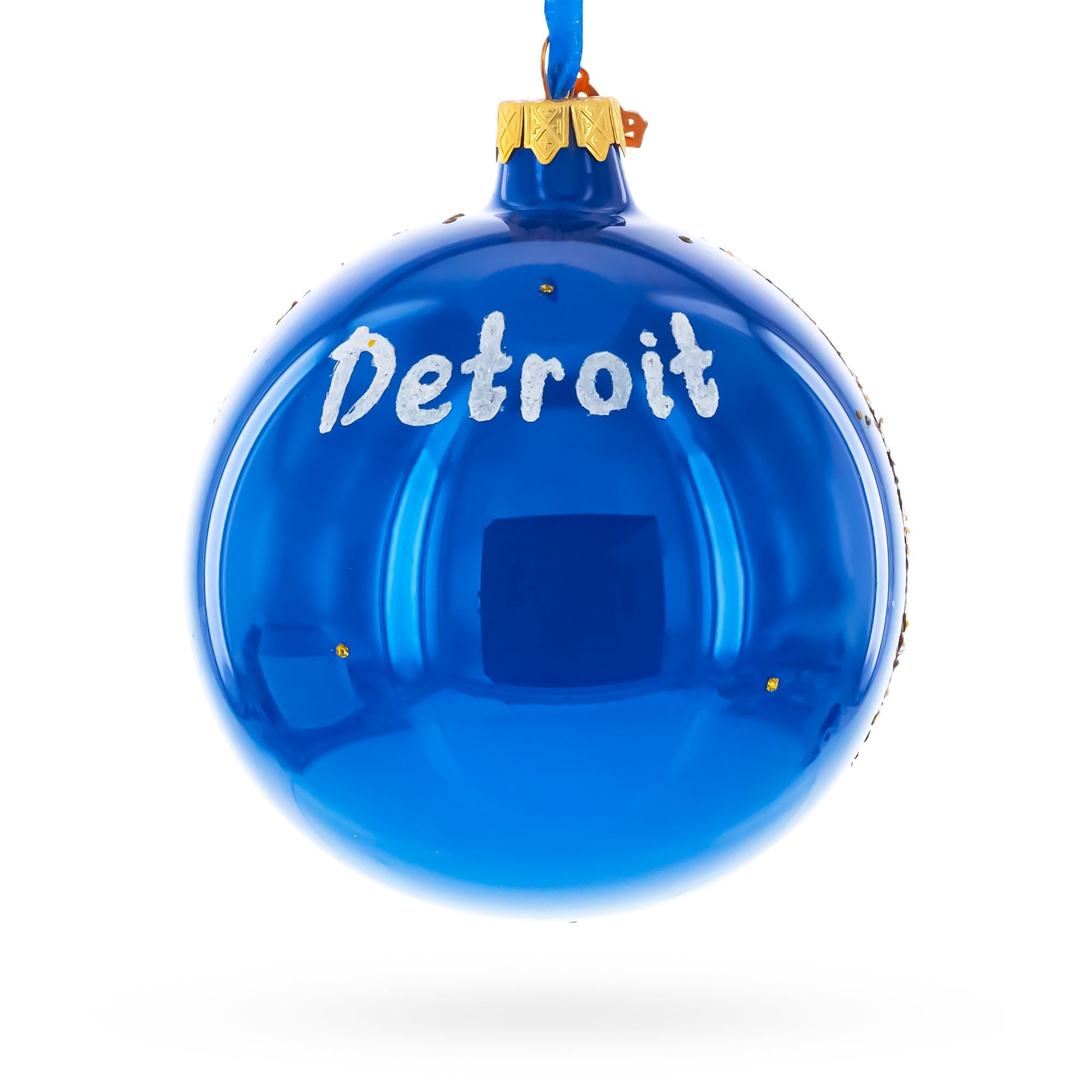 Detroit Riverfront, Detroit, Michigan Glass Ball Christmas Ornament 4 Inches
