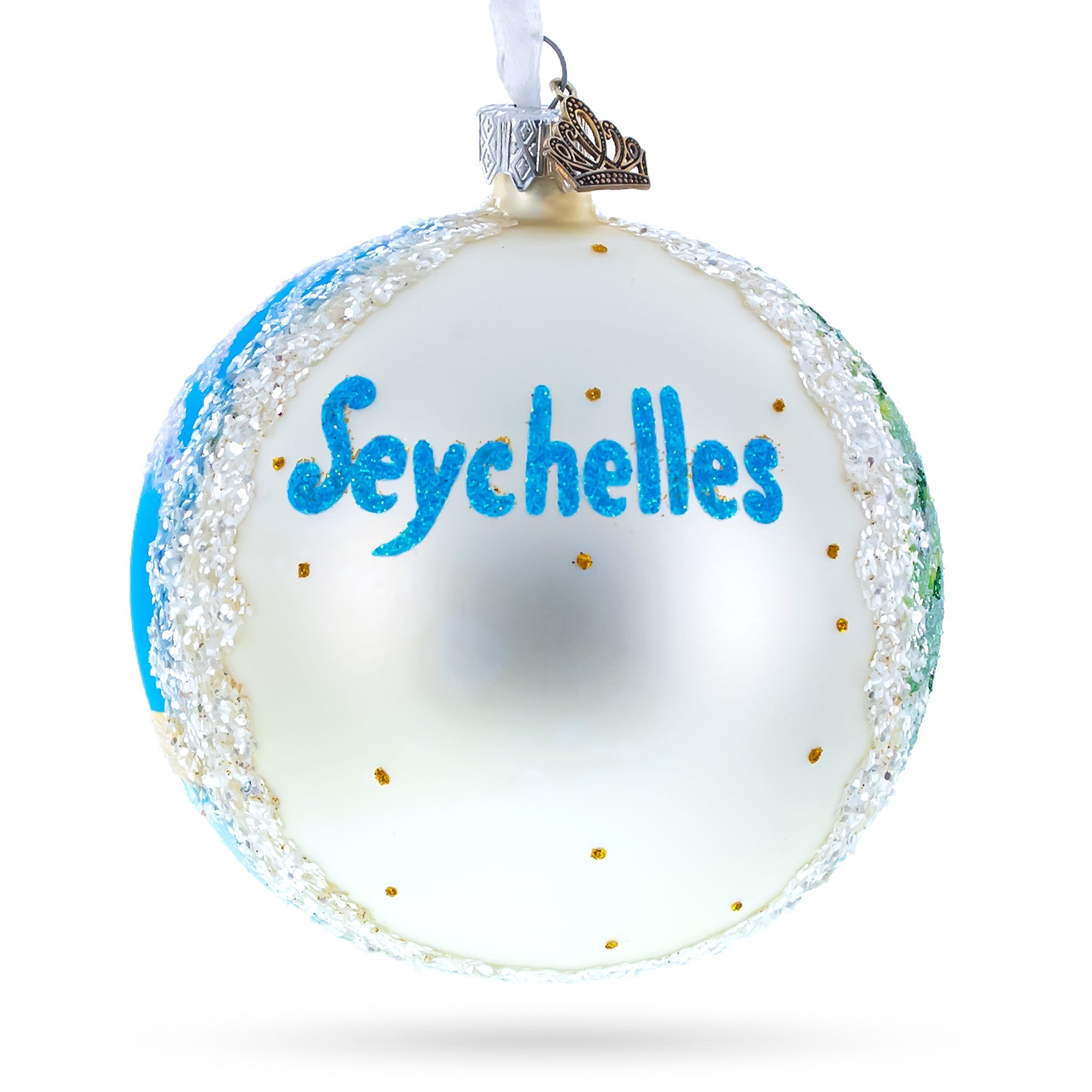 Seychelles on Indian Ocean Glass Ball Christmas Ornament 4 Inches