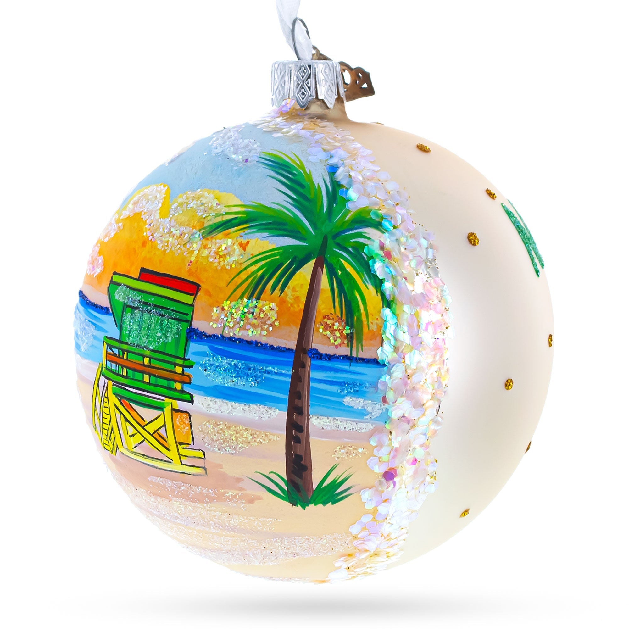 South Beach, Miami, Florida Glass Ball Christmas Ornament 4 Inches