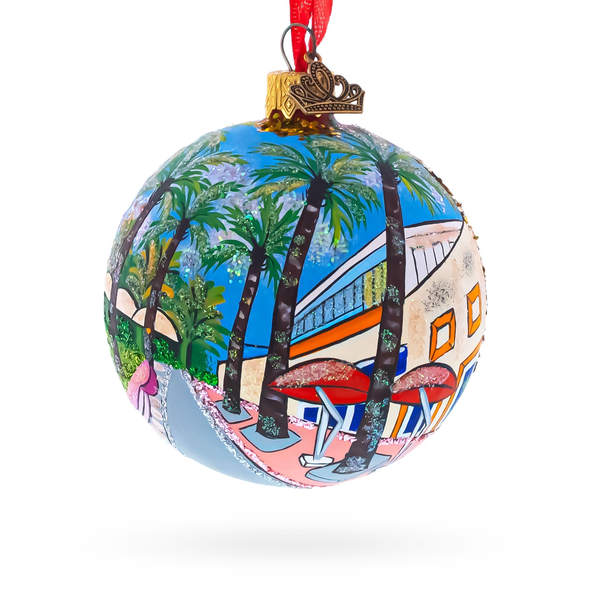 Lincoln Road, Miami, Florida Glass Ball Christmas Ornament 3.25 Inches