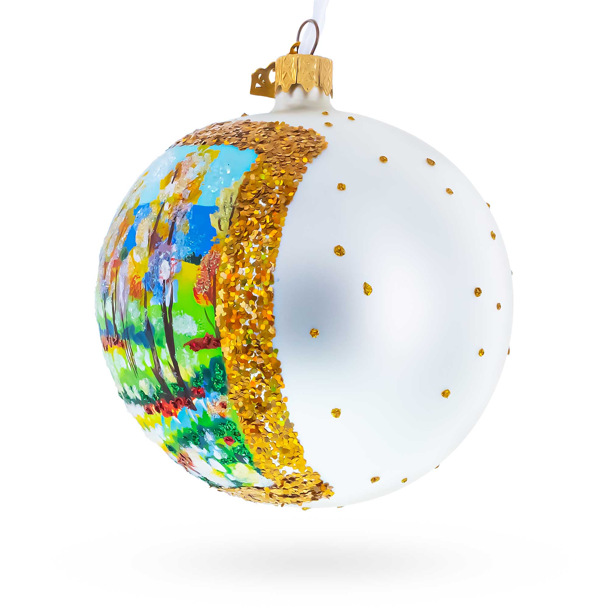 Village Road Painting Glass Ball Christmas Ornament 4 Inches