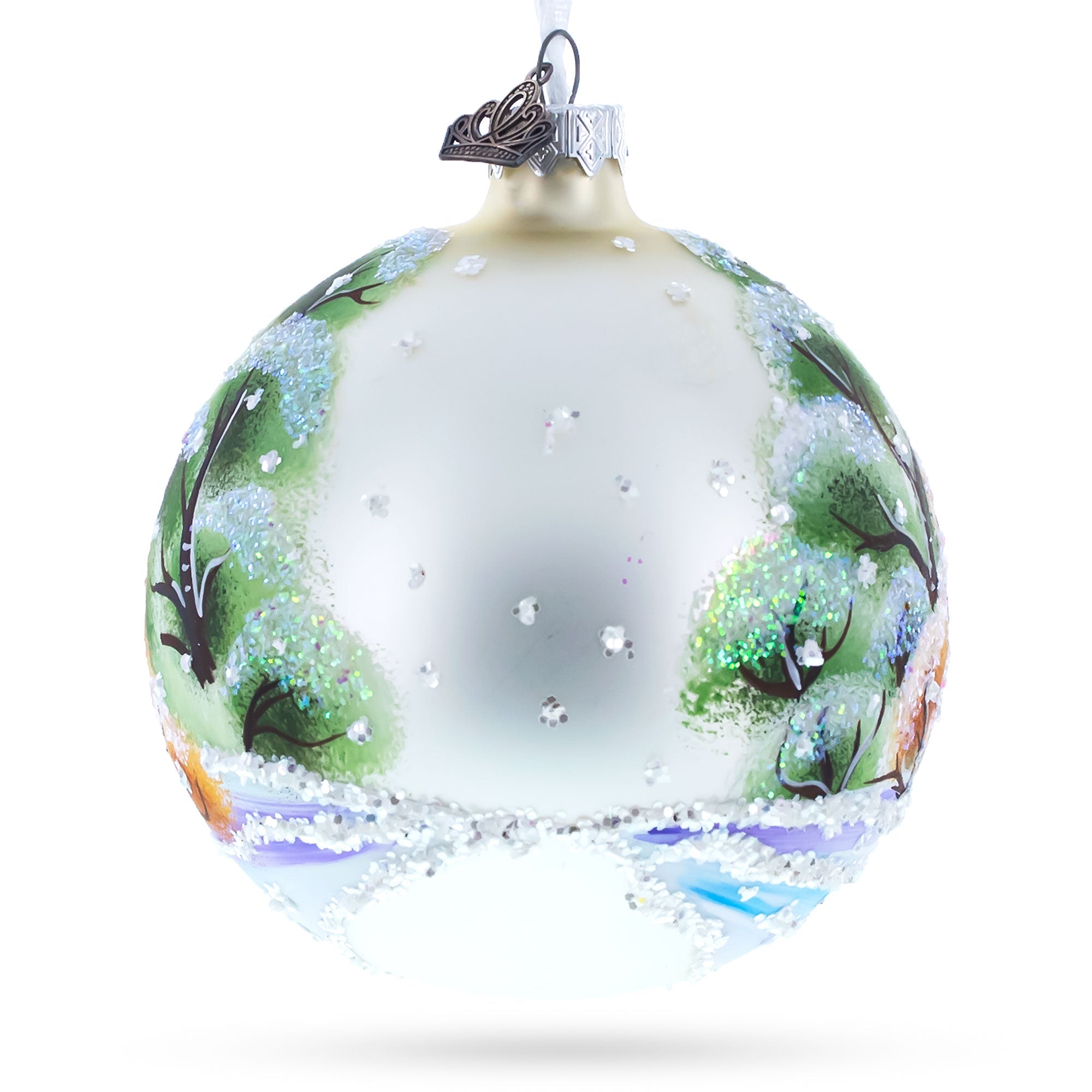 Glitter Bunny with Carrot Glass Ball Ornament 4 Inches