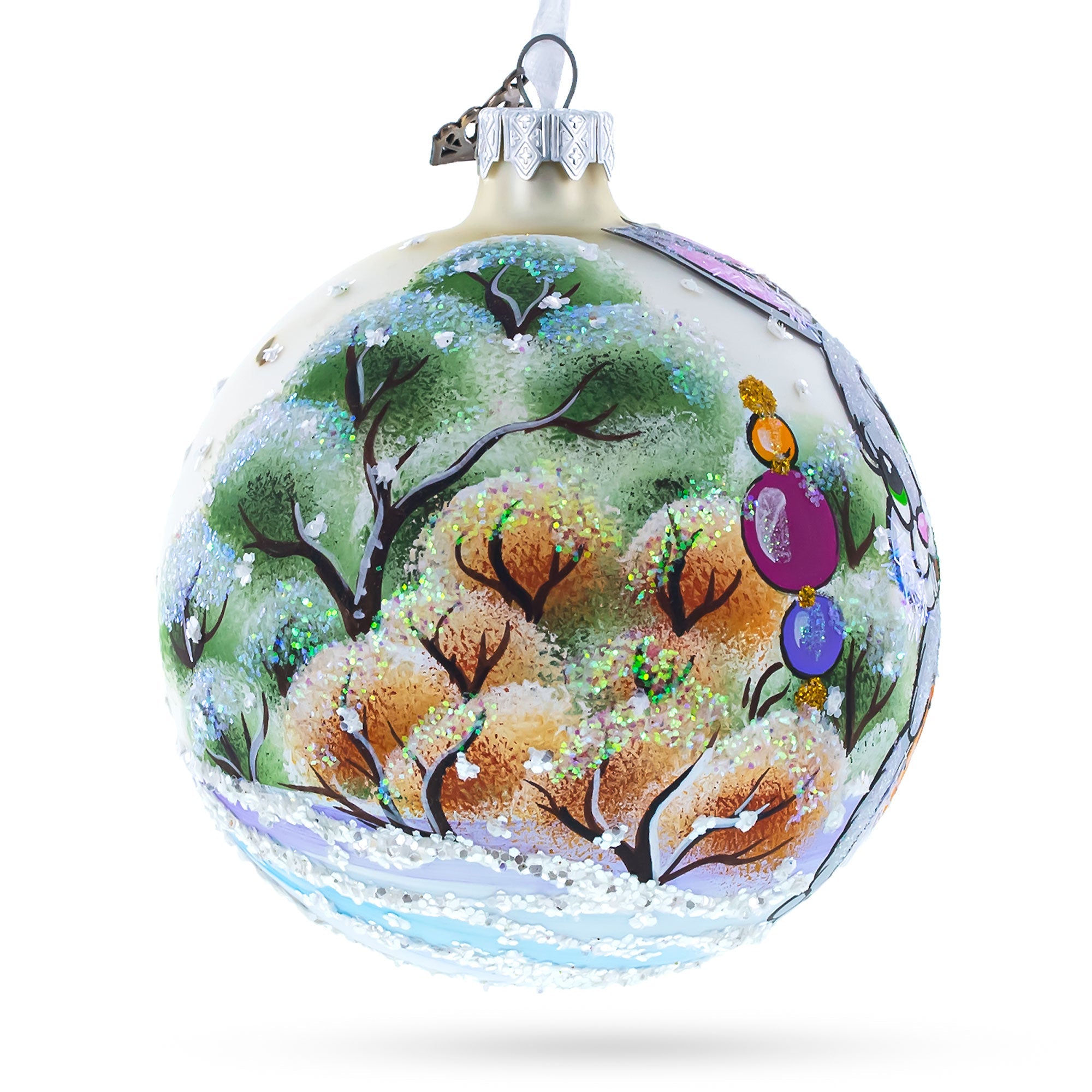 Glitter Bunny with Carrot Glass Ball Ornament 4 Inches