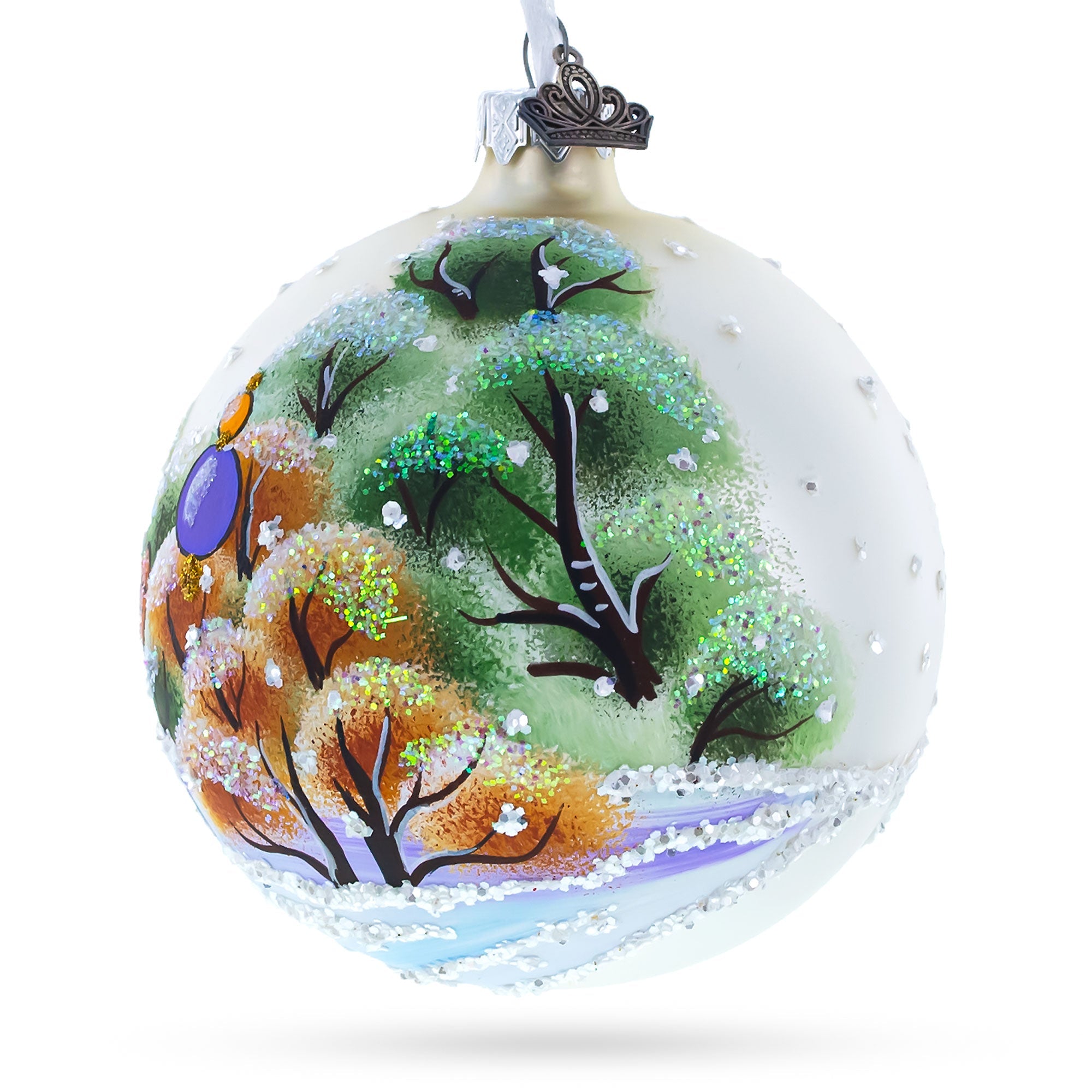 Glitter Bunny with Carrot Glass Ball Ornament 4 Inches