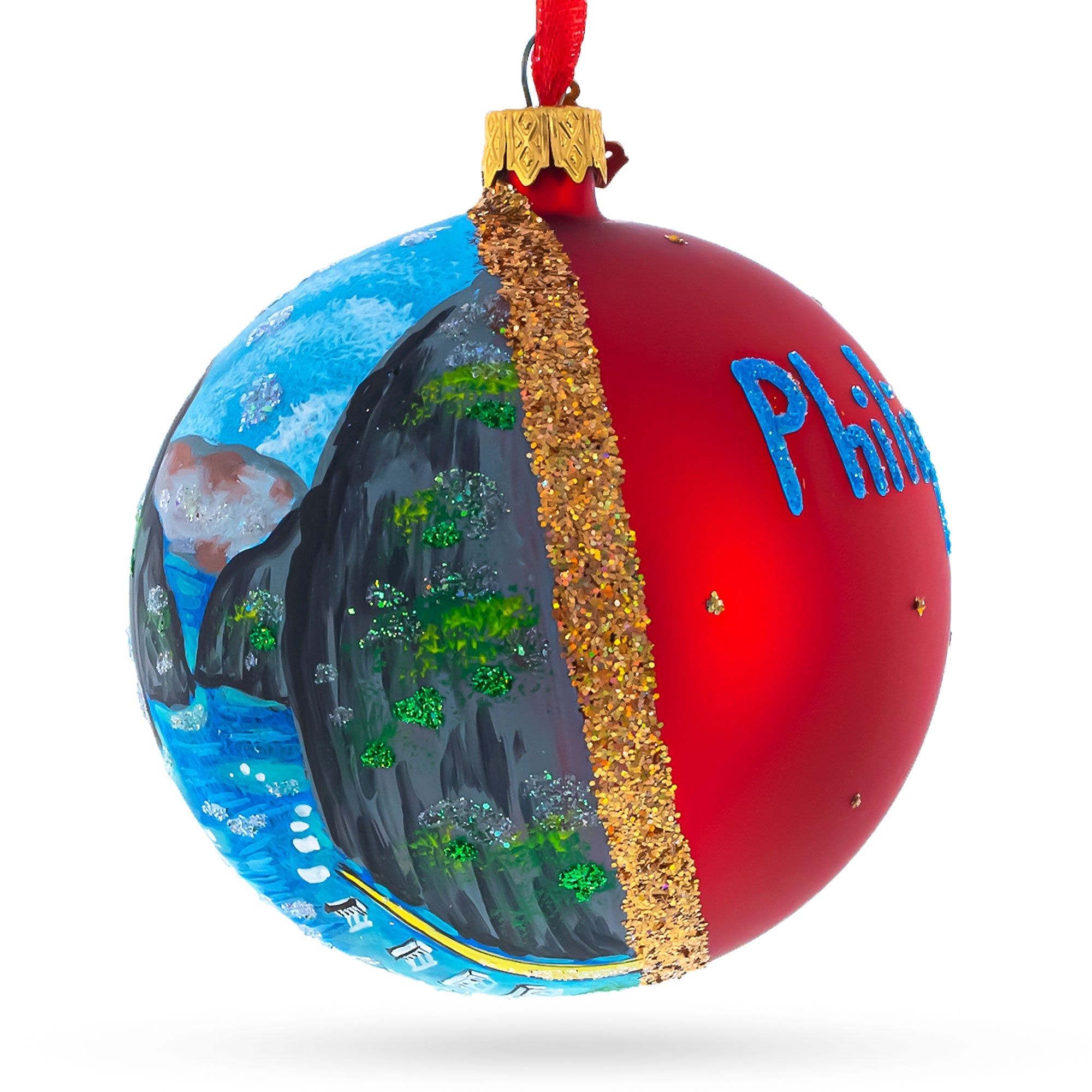 Cebu & Boracay, Philippines Glass Ball Christmas Ornament 4 Inches