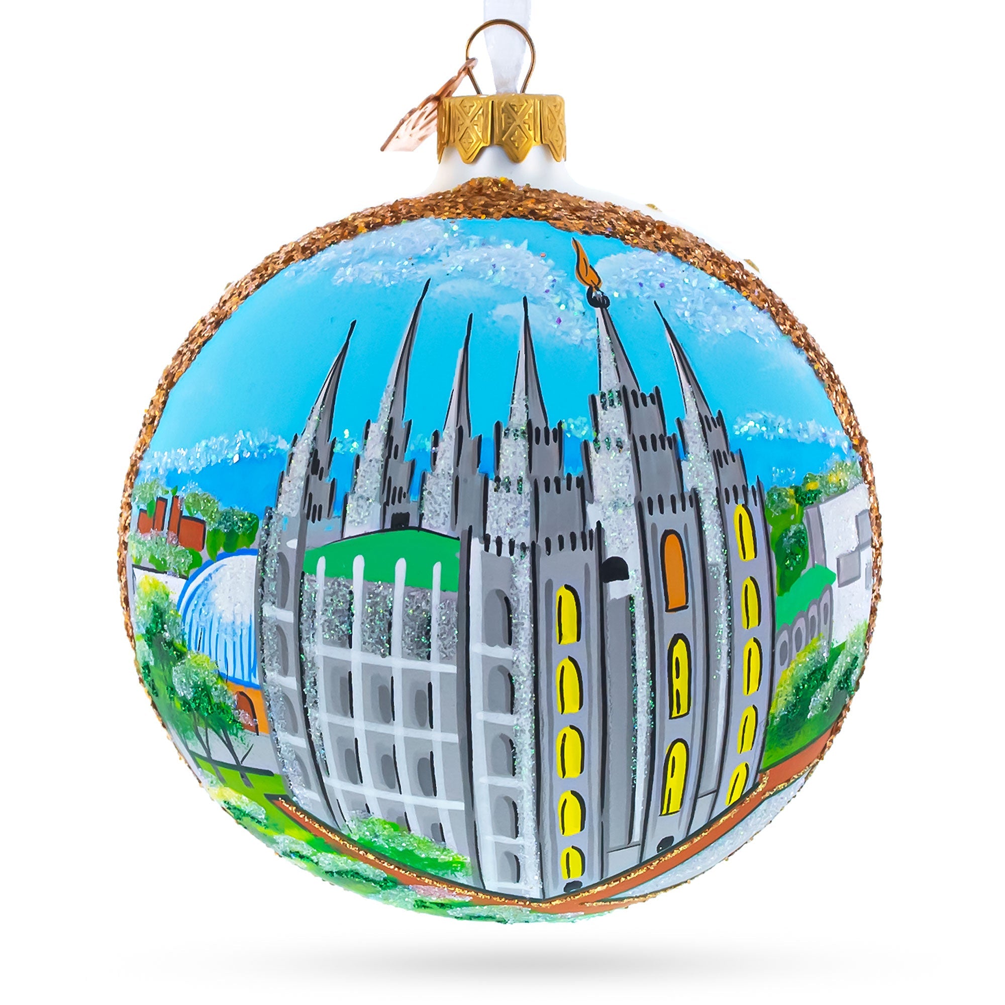 Temple Square, Salt Lake City, Utah Glass Ball Christmas Ornament 4 Inches