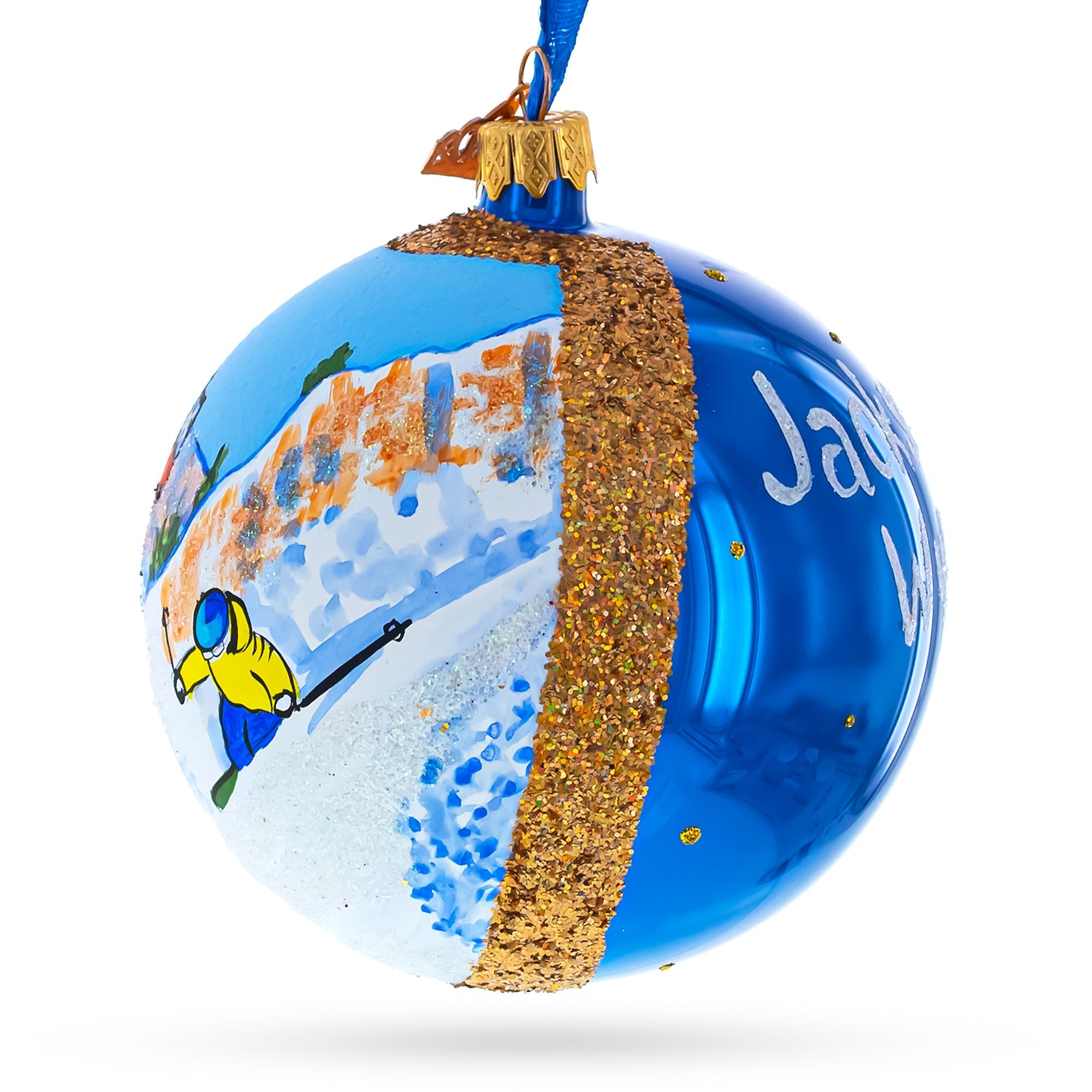 Jackson Hole Ski Resort, Wyoming Glass Ball Christmas Ornament 4 Inches