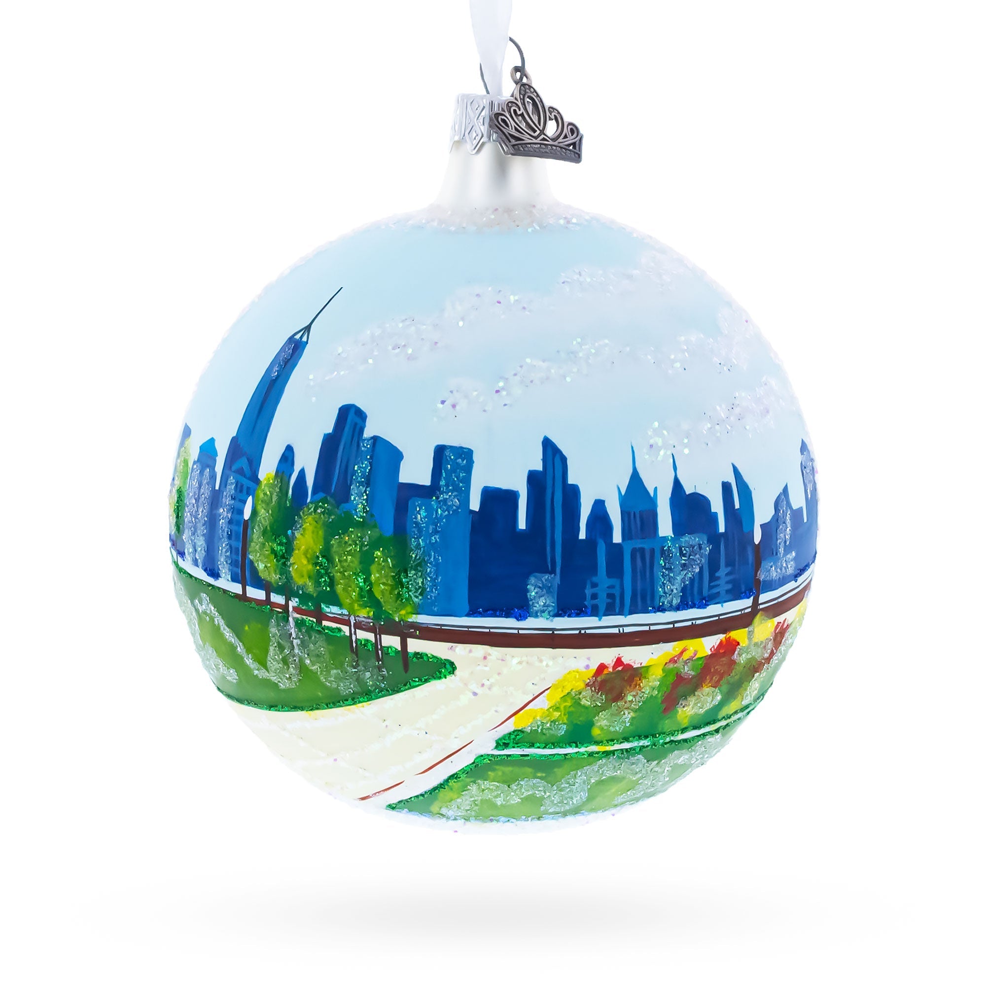 Liberty State Park, Jersey City, New Jersey Glass Ball Christmas Ornament 4 Inches