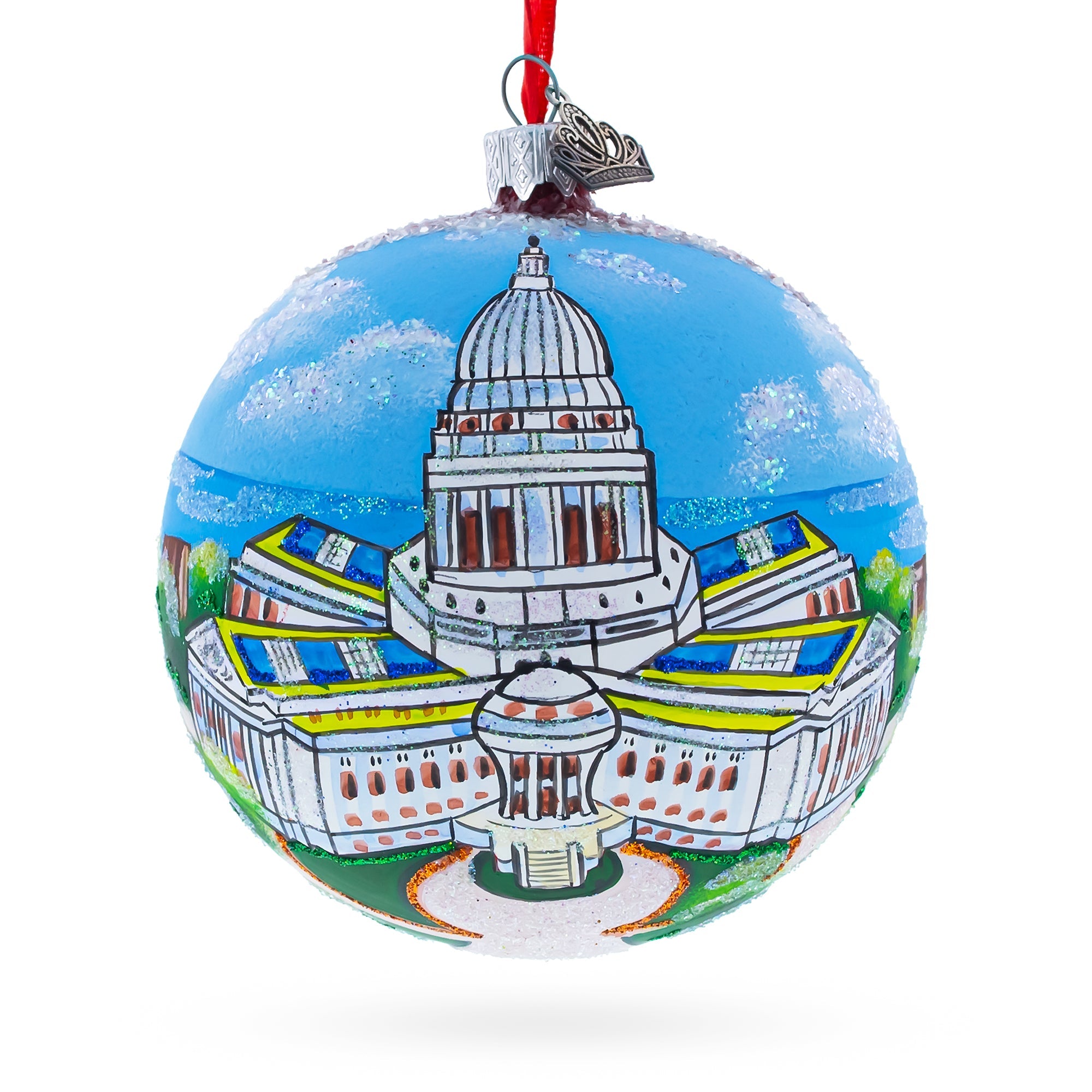 Wisconsin State Capitol, Madison, Wisconsin Glass Ball Christmas Ornament 4 Inches