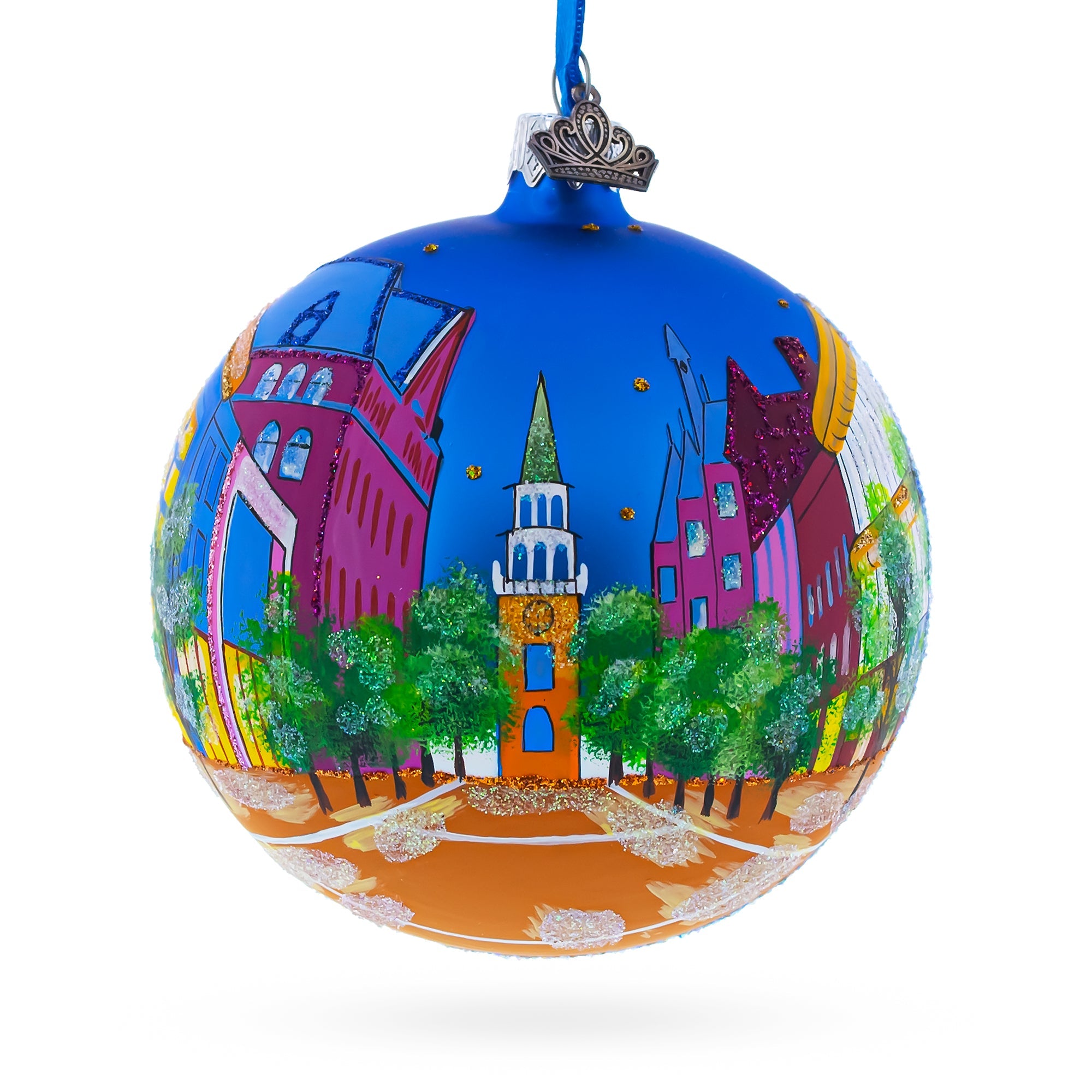 Church Street Marketplace, Burlington, Vermont Glass Ball Christmas Ornament 4 Inches
