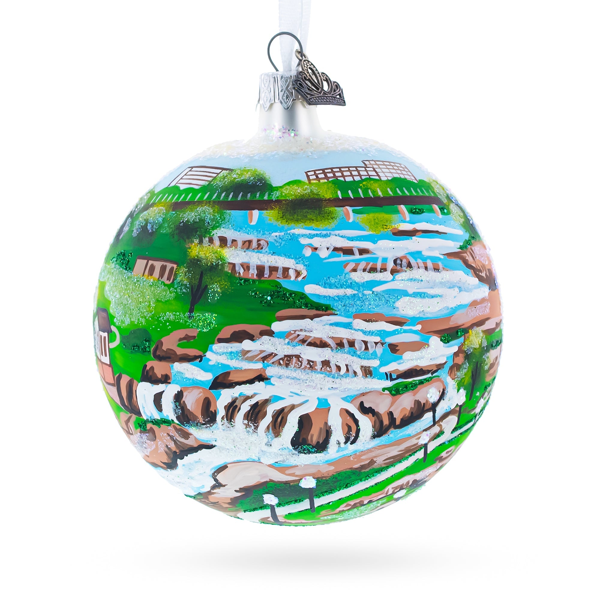 Falls Park, Sioux Falls, South Dakota Glass Ball Christmas Ornament 4 Inches