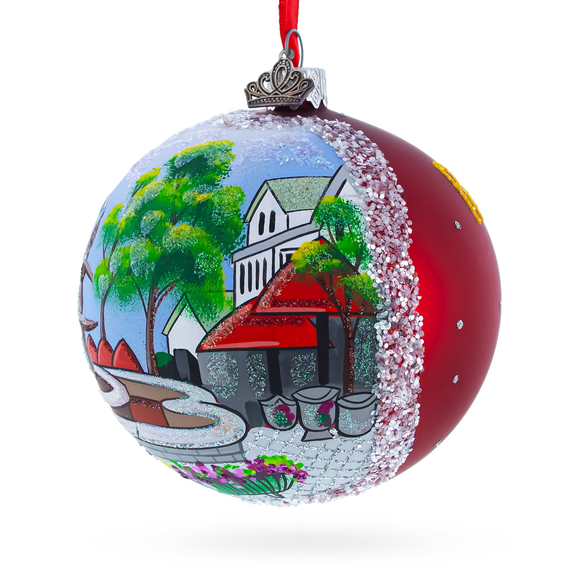 Historic Federal Hill, Providence, Rhode Island Glass Ball Christmas Ornament 4 Inches