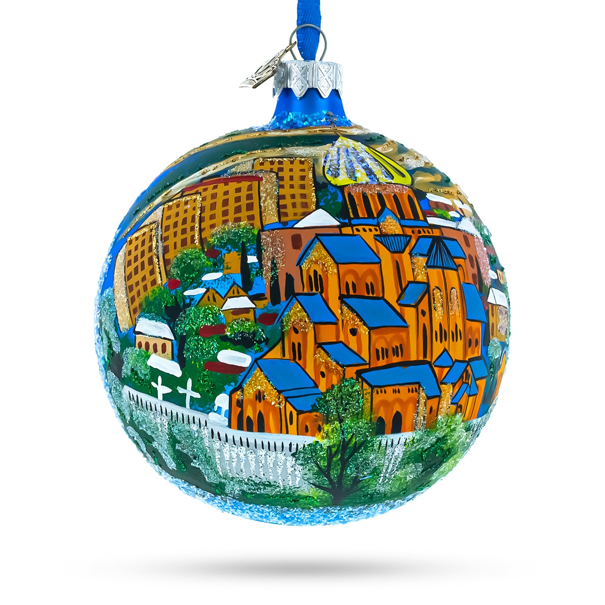 Old Town (Altstadt), Tbilisi, Georgia Glass Ball Christmas Ornament 4 Inches