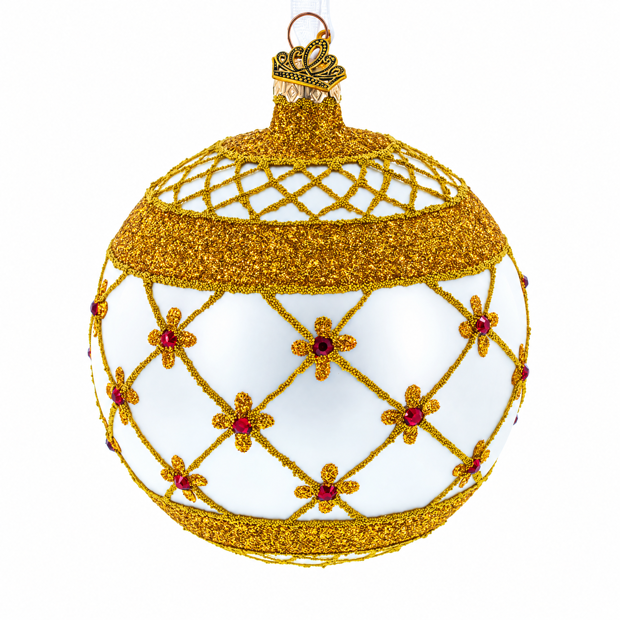 Red Jewels Silver Glass Ball Christmas Ornament