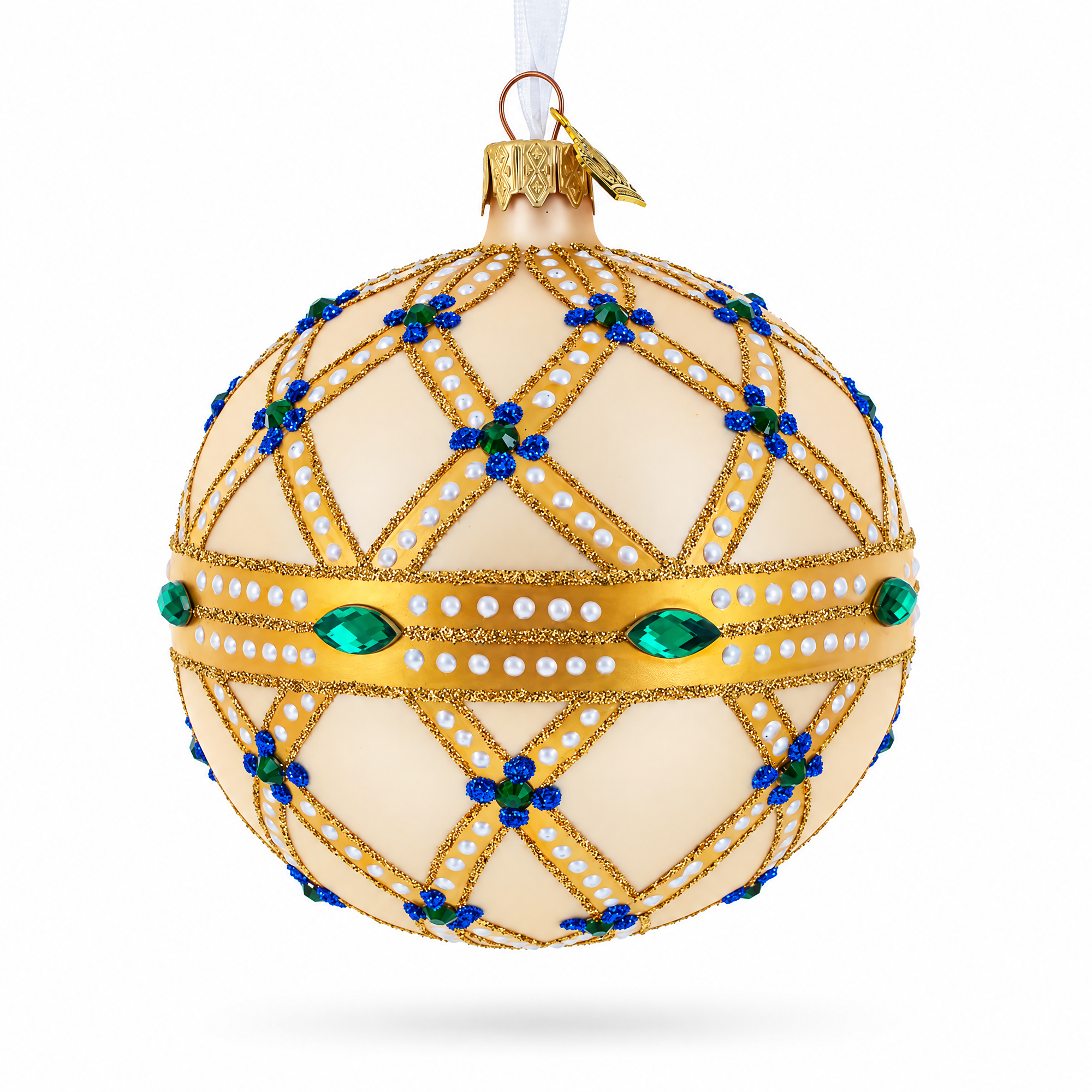 Green Jewels on Champagne Glass Ball Christmas Ornament
