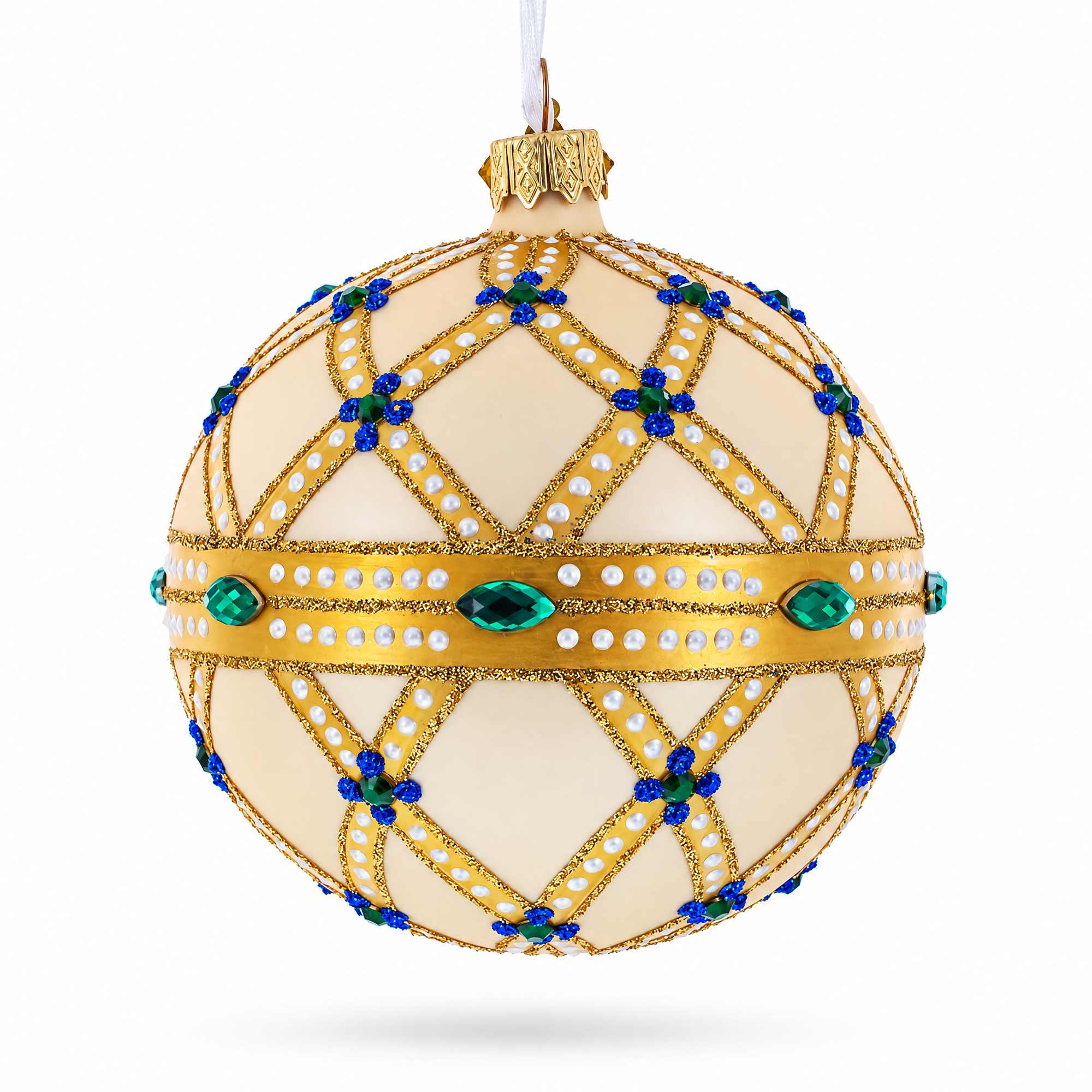 Green Jewels on Champagne Glass Ball Christmas Ornament